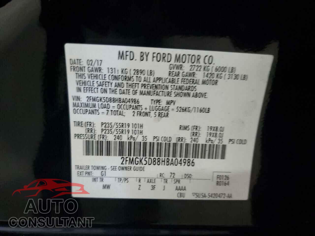 FORD FLEX 2017 - 2FMGK5D88HBA04986