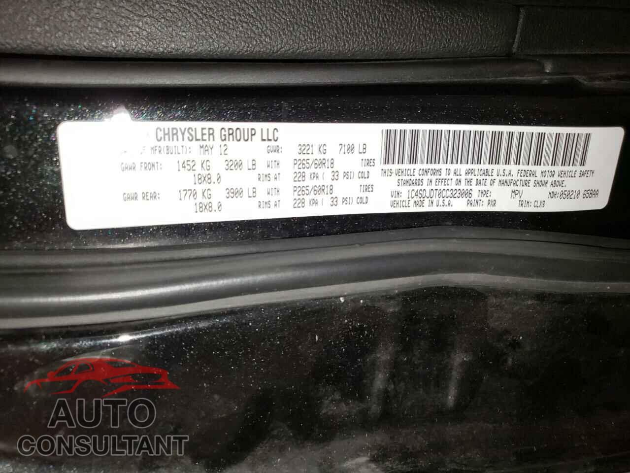 DODGE DURANGO 2012 - 1C4SDJDT0CC323006