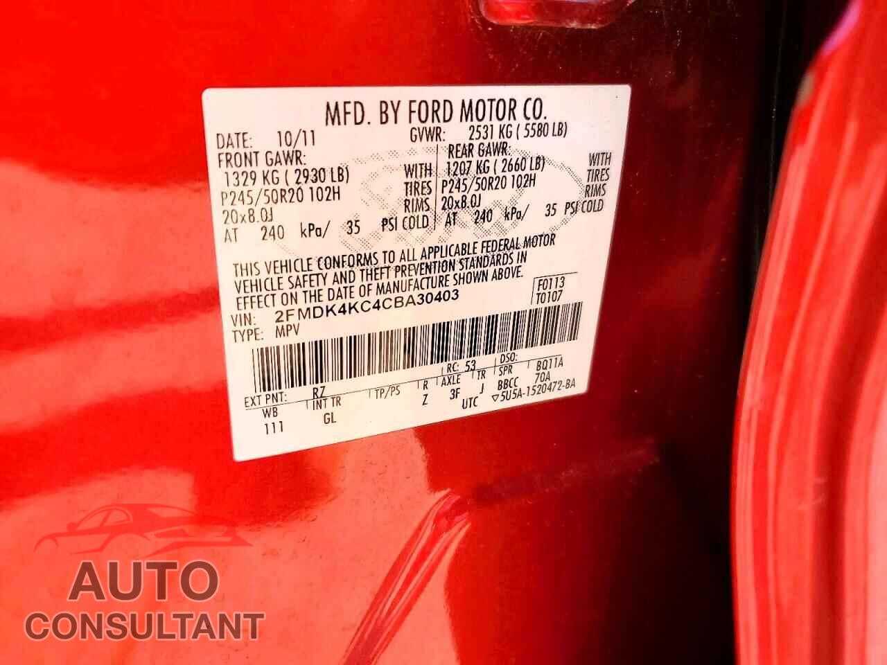 FORD EDGE 2012 - 2FMDK4KC4CBA30403