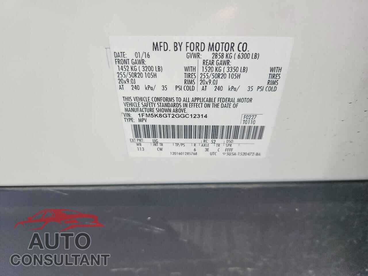FORD EXPLORER 2016 - 1FM5K8GT2GGC12314