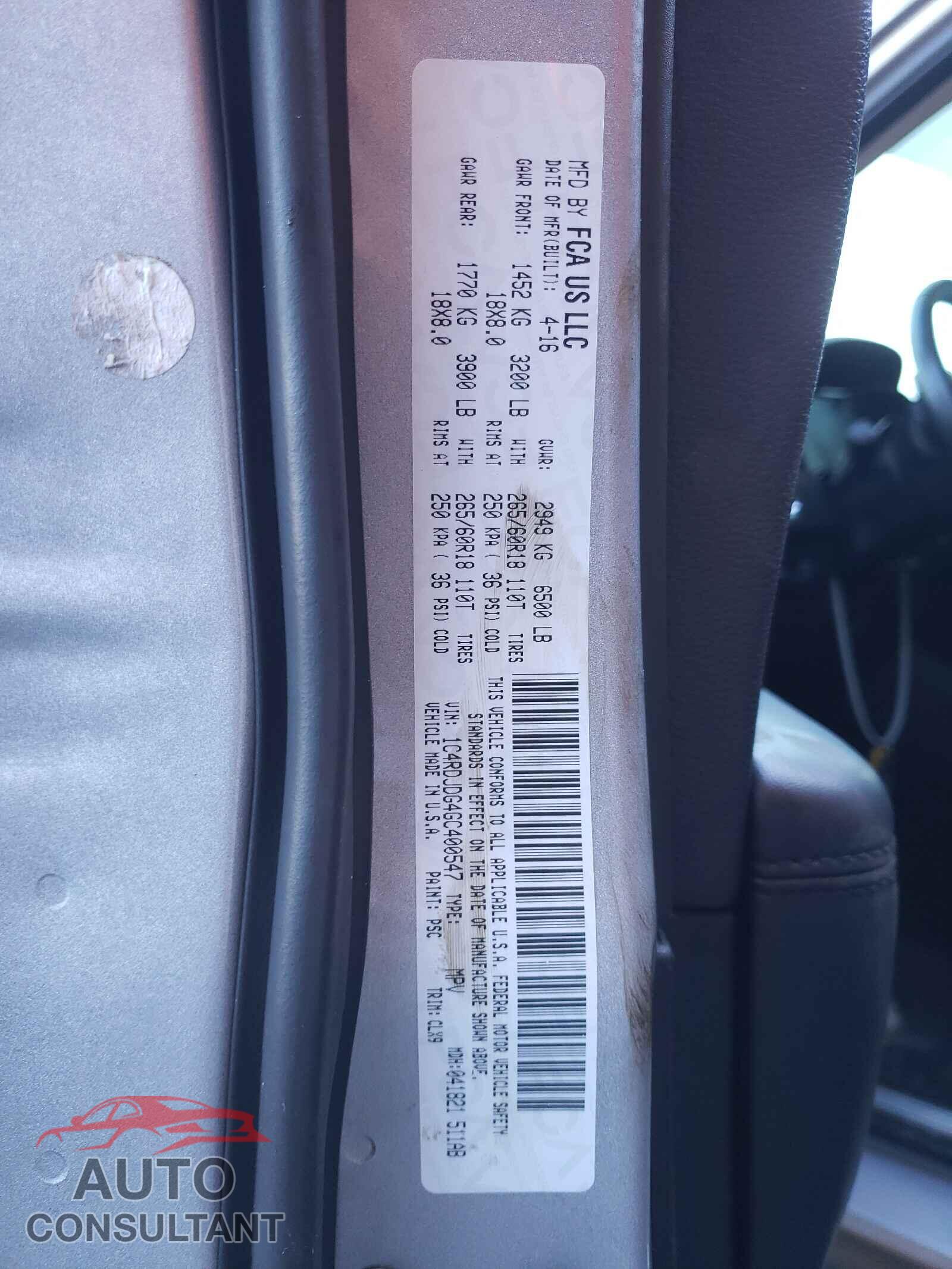 DODGE DURANGO 2016 - 1C4RDJDG4GC400547