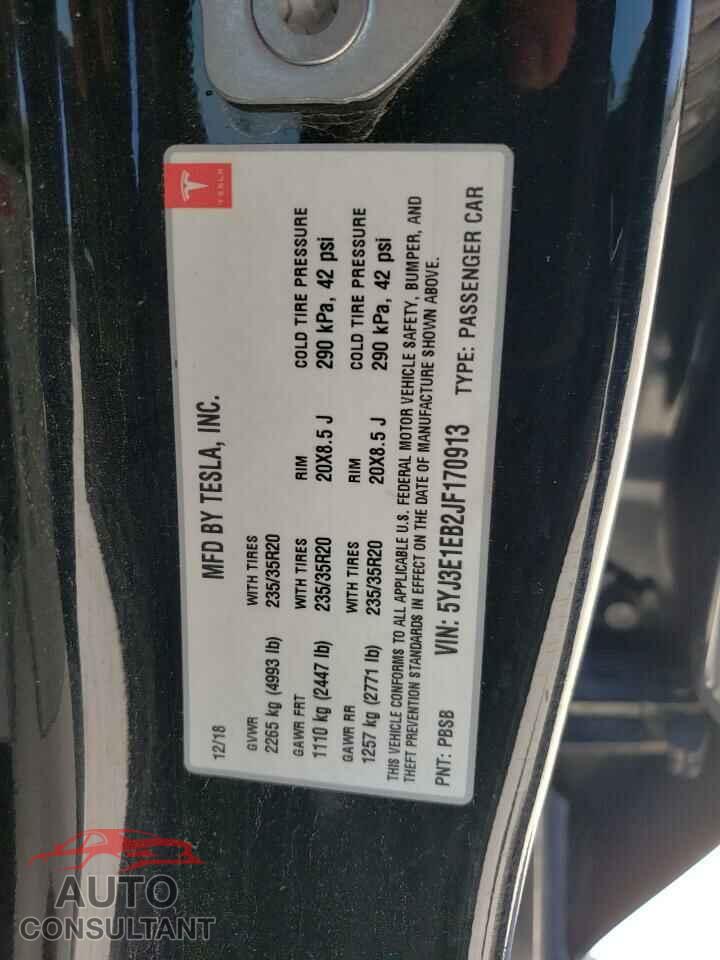 TESLA MODEL 3 2018 - 5YJ3E1EB2JF170913