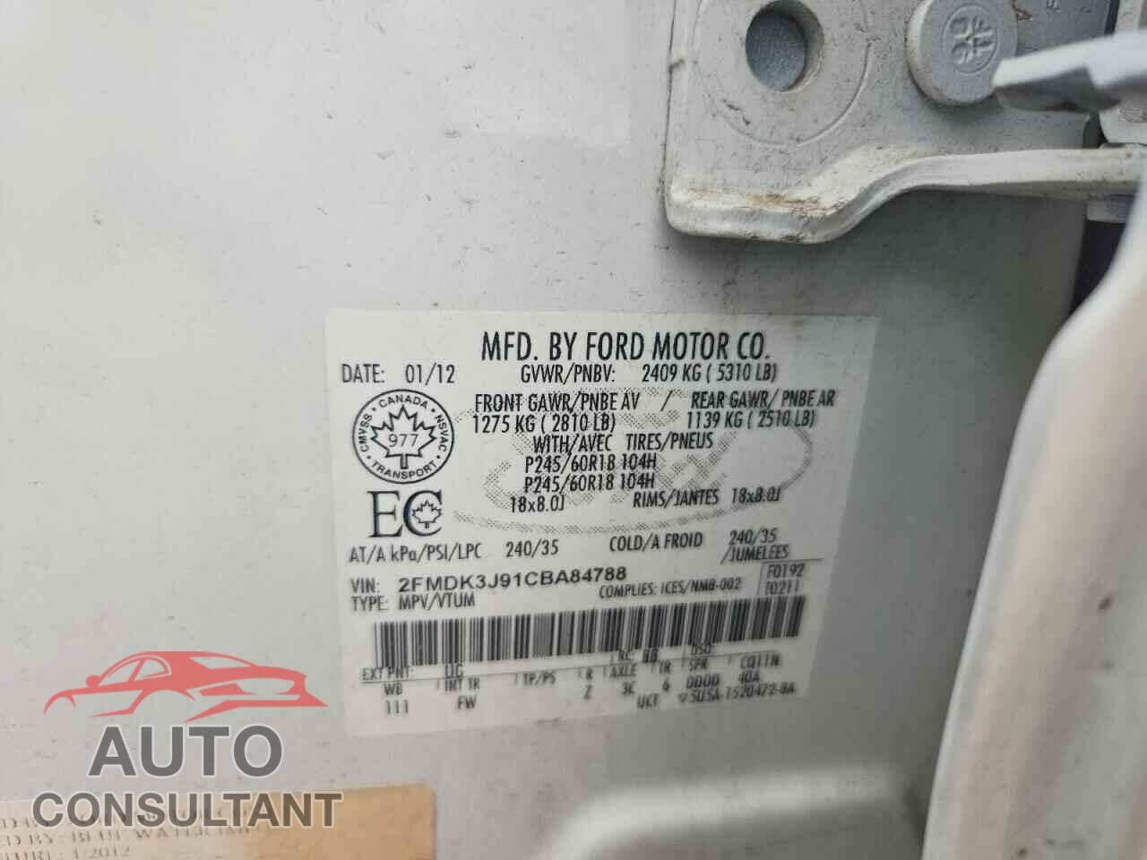 FORD EDGE 2012 - 2FMDK3J91CBA84788