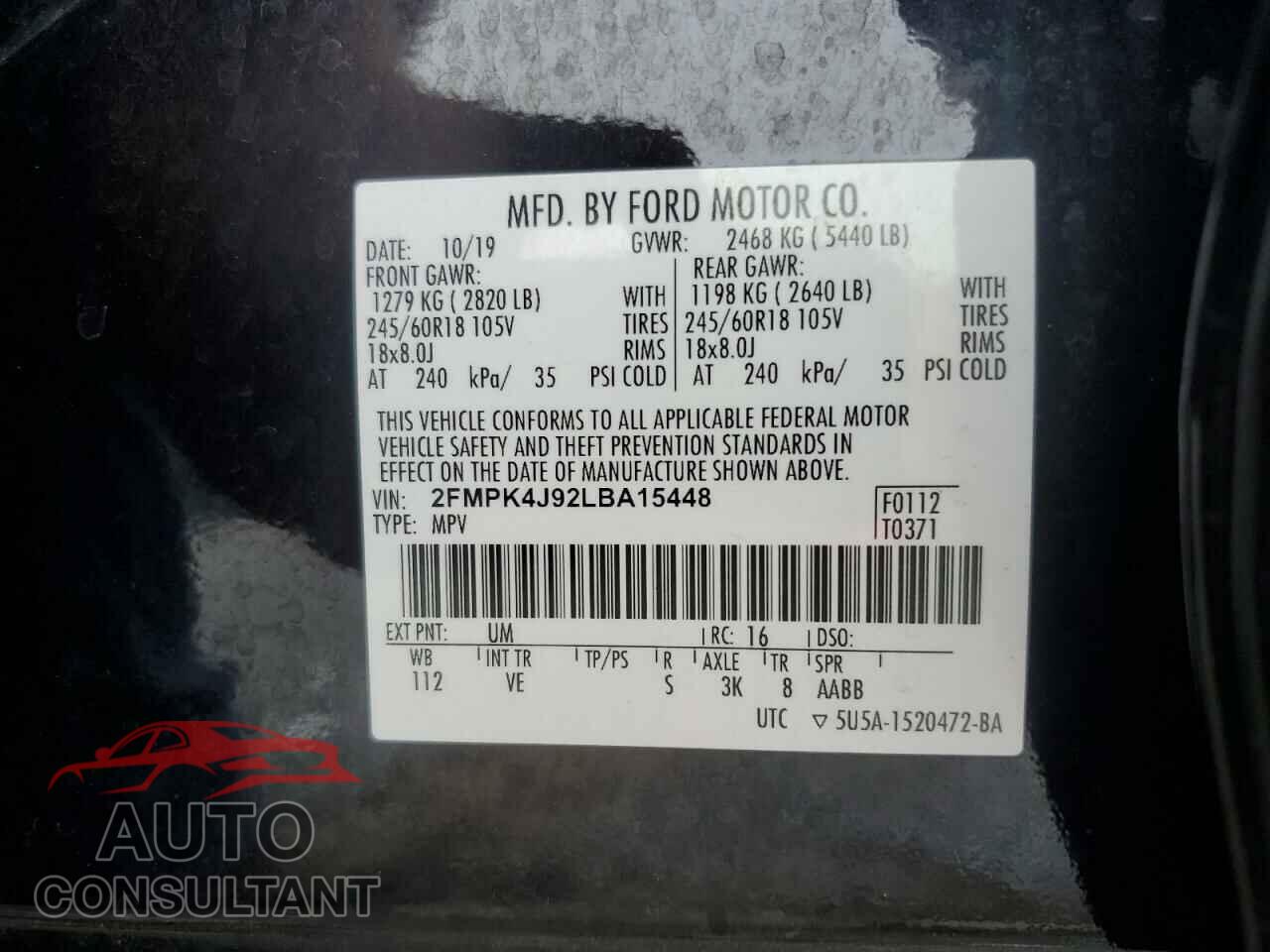 FORD EDGE 2020 - 2FMPK4J92LBA15448