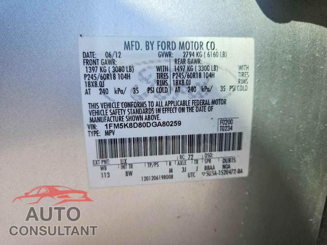 FORD EXPLORER 2013 - 1FM5K8D80DGA80259