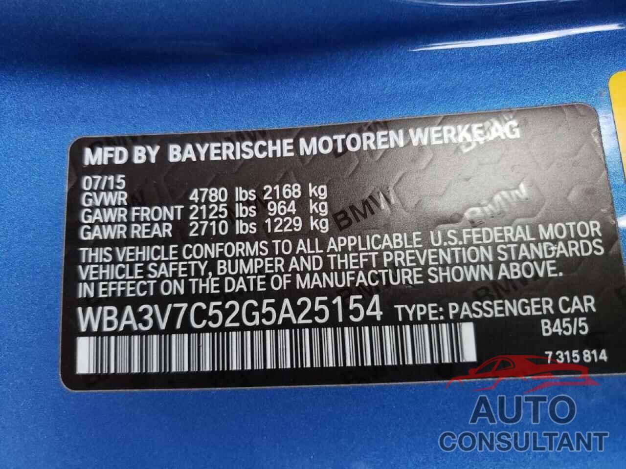 BMW 4 SERIES 2016 - WBA3V7C52G5A25154