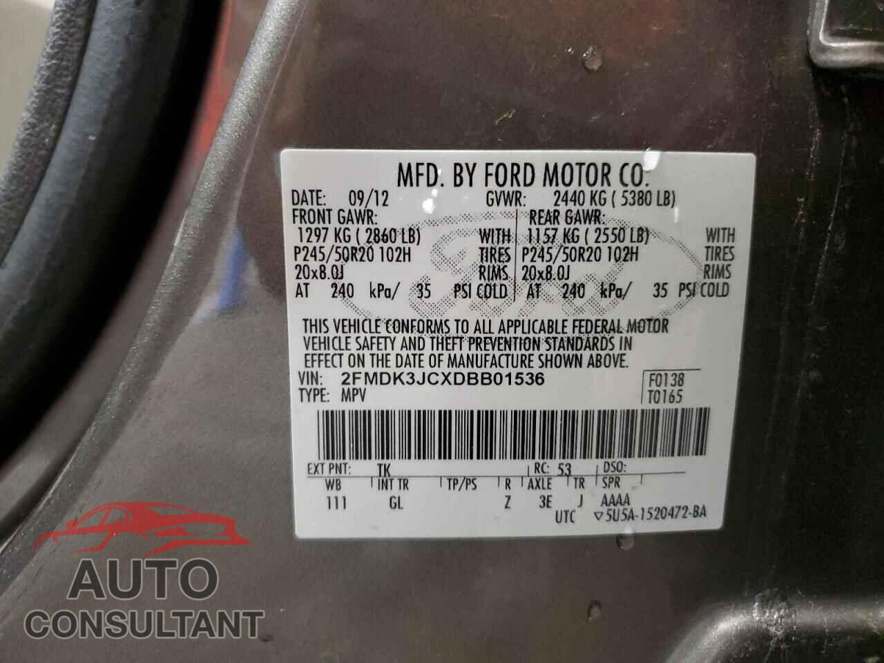 FORD EDGE 2013 - 2FMDK3JCXDBB01536