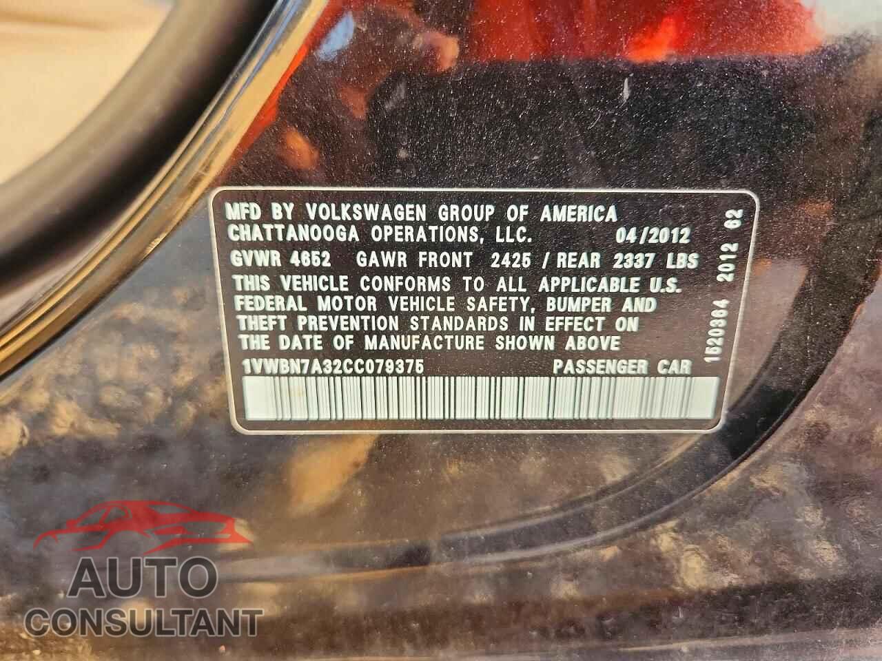 VOLKSWAGEN PASSAT 2012 - 1VWBN7A32CC079375