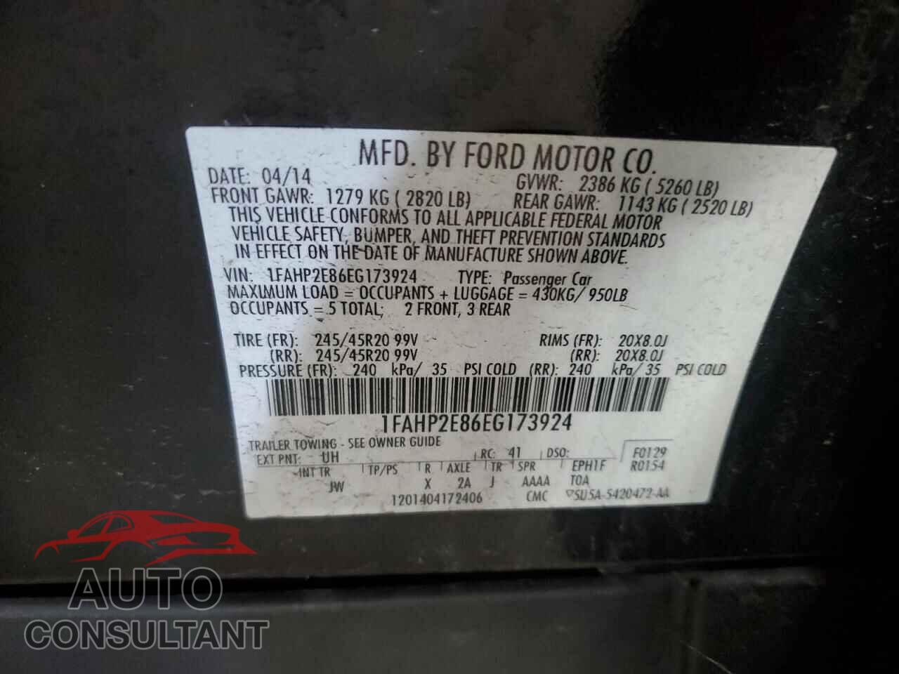 FORD TAURUS 2014 - 1FAHP2E86EG173924