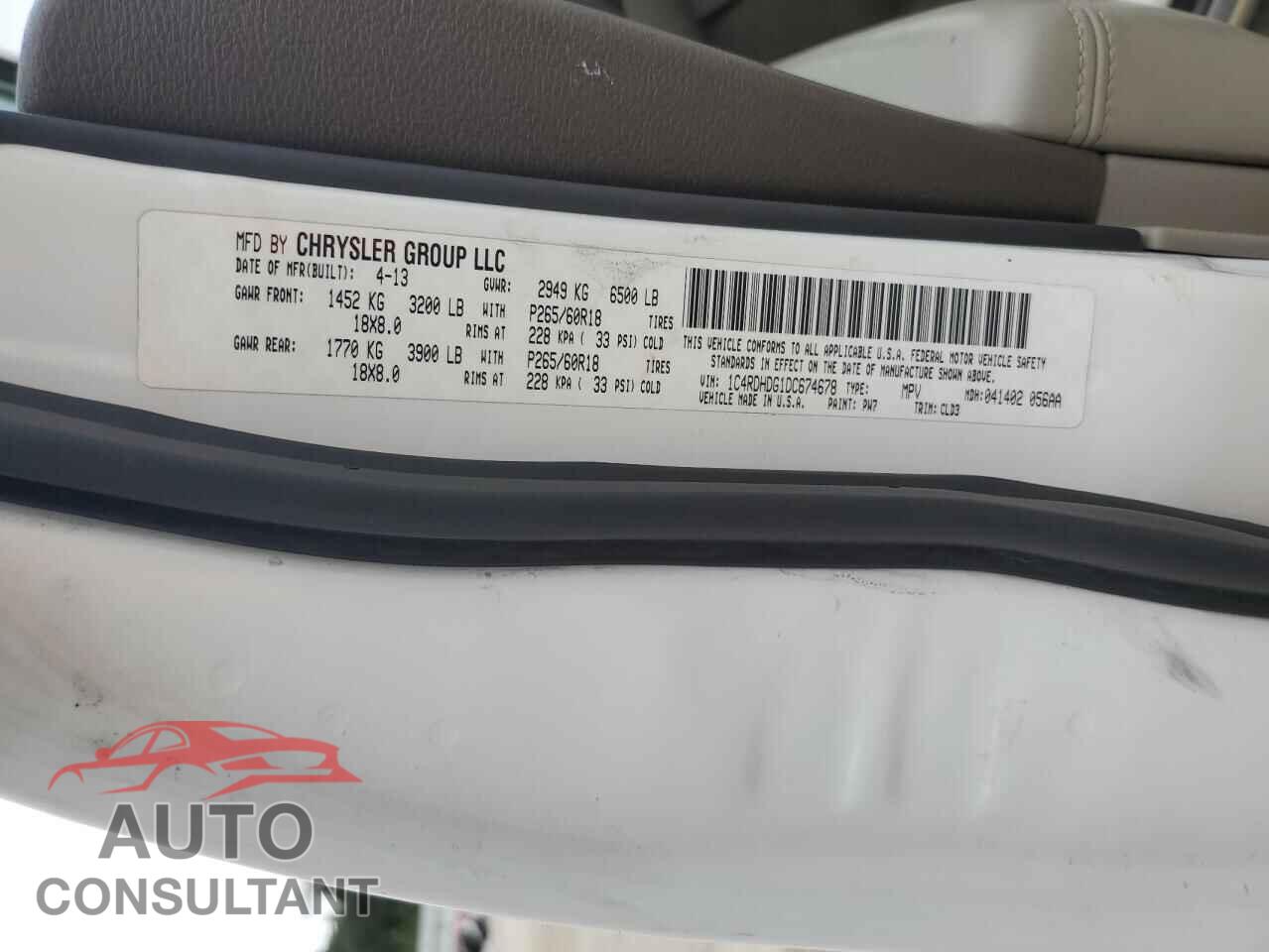 DODGE DURANGO 2013 - 1C4RDHDG1DC674678