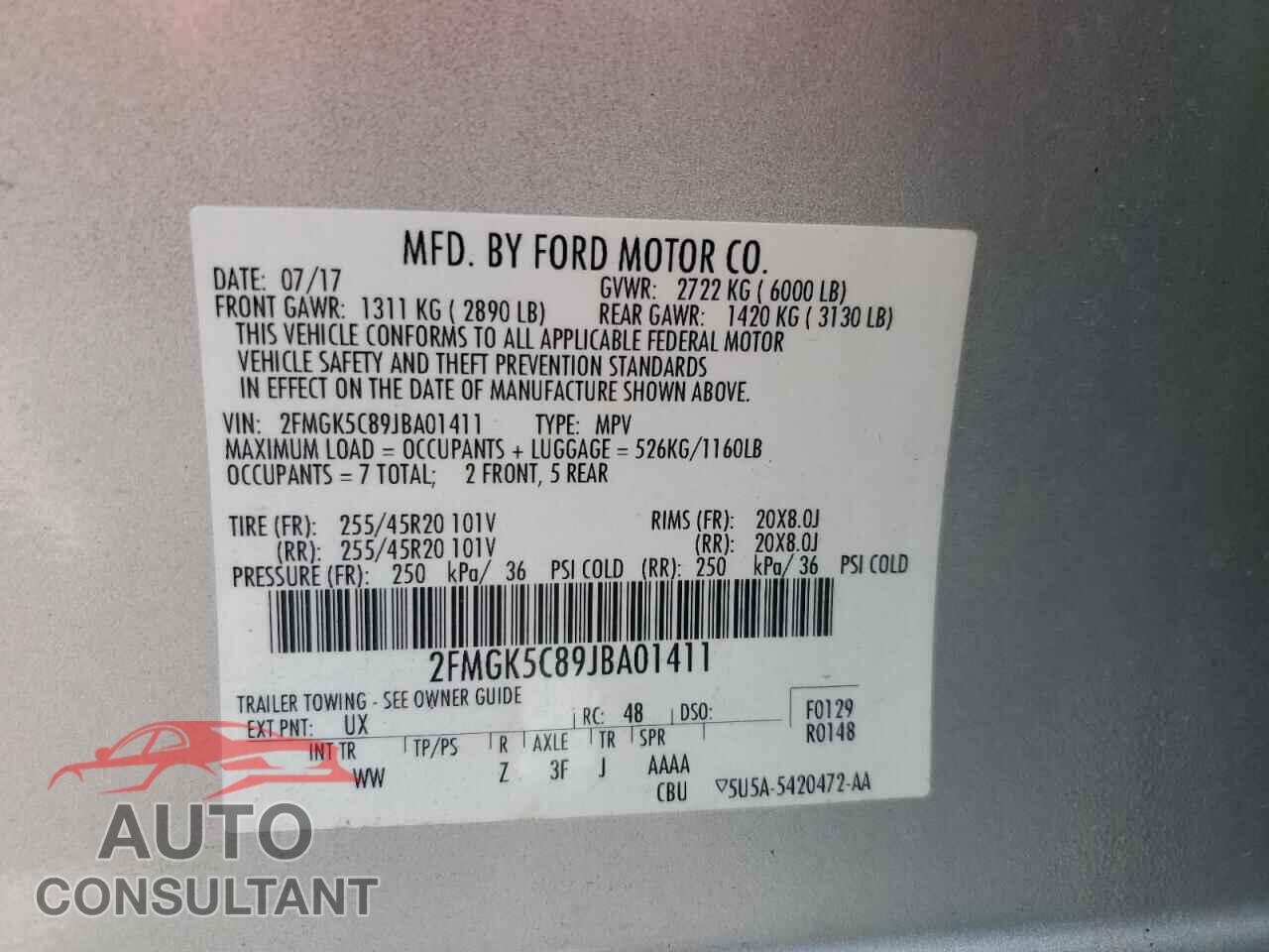 FORD FLEX 2018 - 2FMGK5C89JBA01411