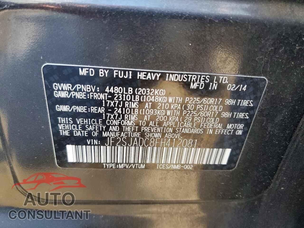 SUBARU FORESTER 2015 - JF2SJADC8FH412081