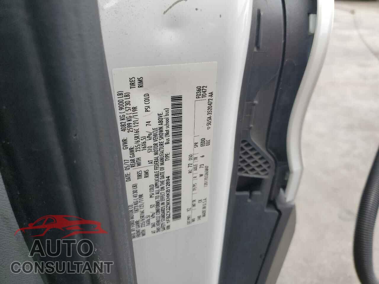 FORD TRANSIT 2017 - 1FBZX2ZMXHKB12894