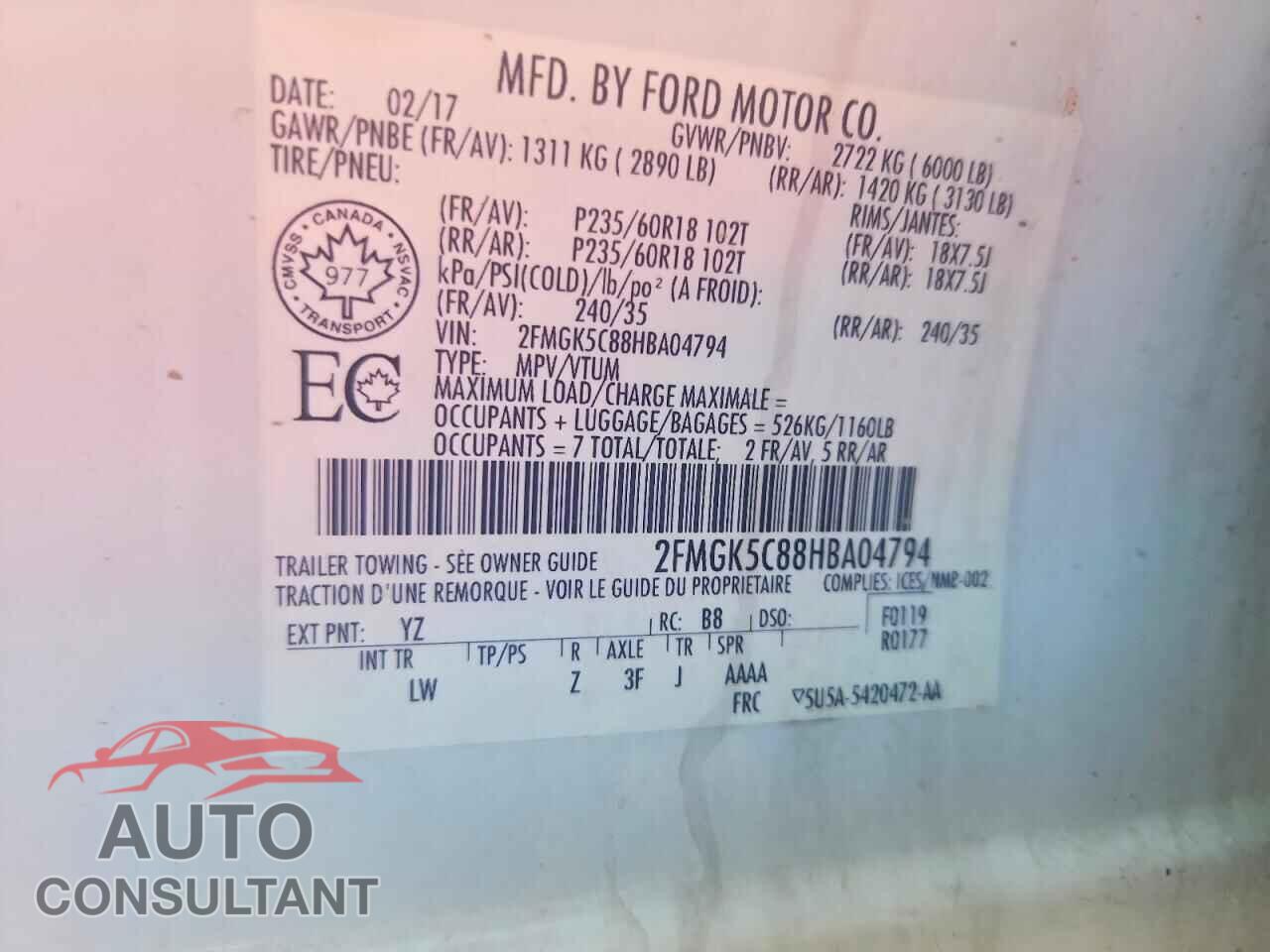 FORD FLEX 2017 - 2FMGK5C88HBA04794