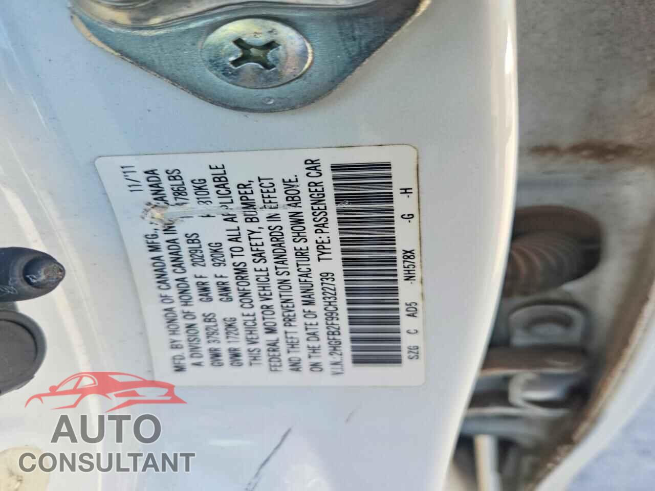 HONDA CIVIC 2012 - 2HGFB2F99CH322739