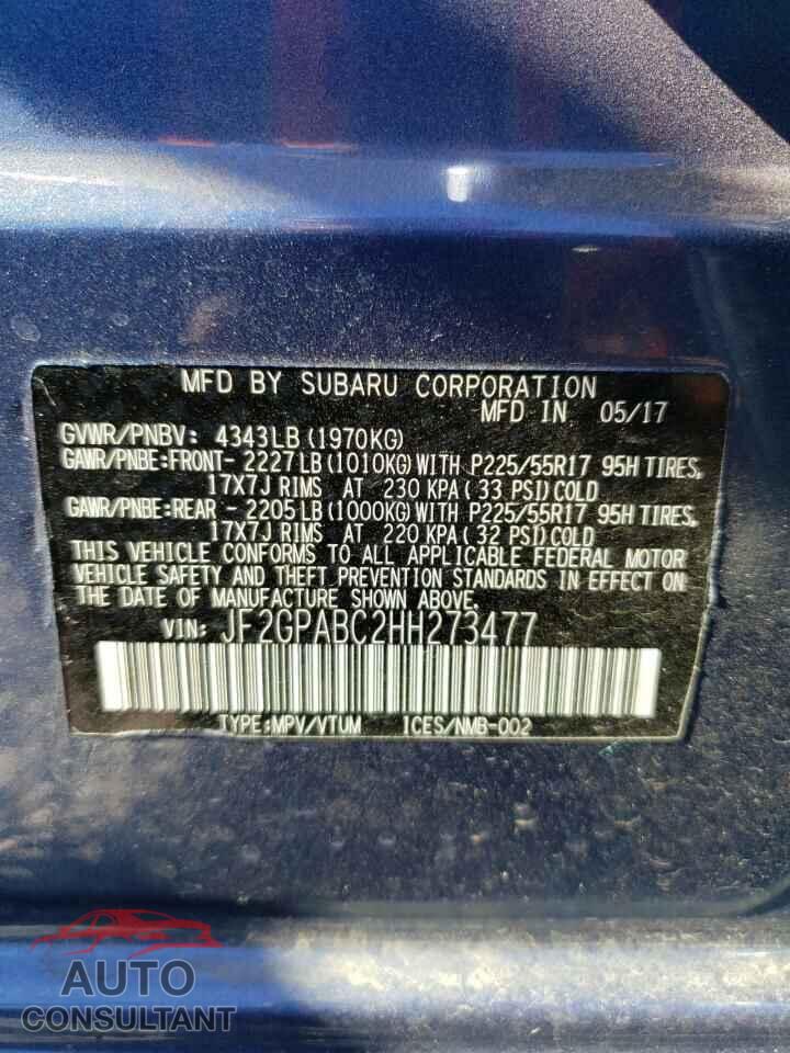 SUBARU CROSSTREK 2017 - JF2GPABC2HH273477