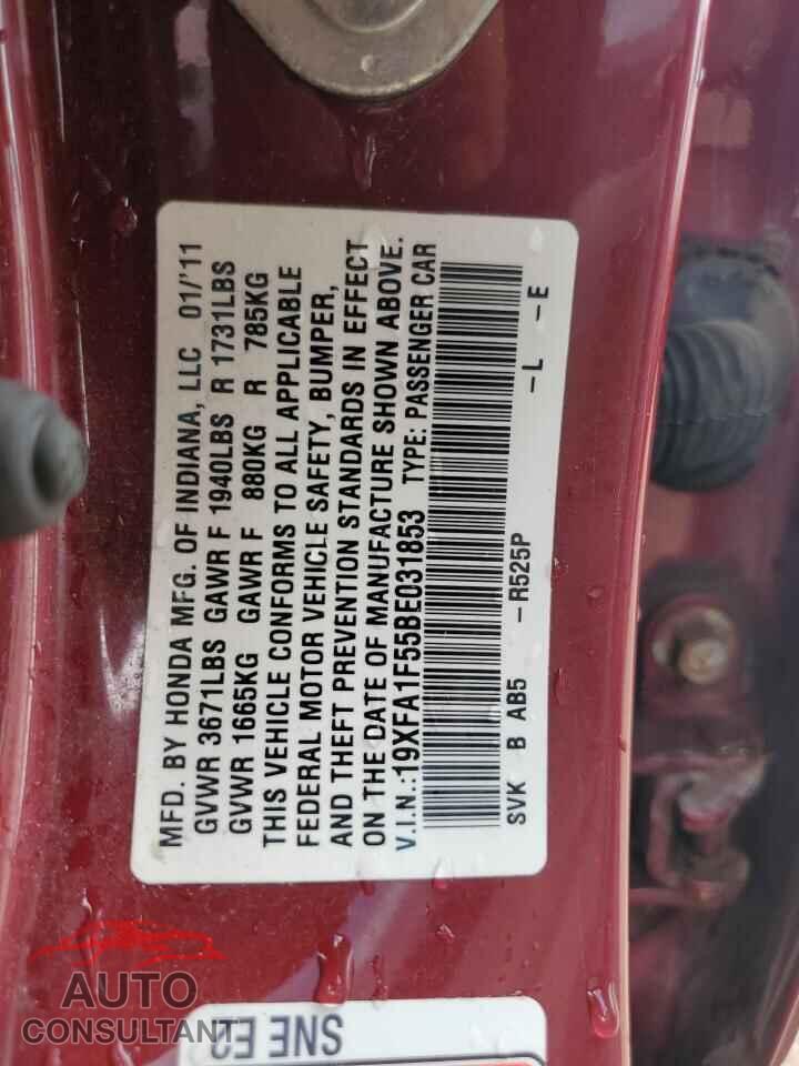 HONDA CIVIC 2011 - 19XFA1F55BE031853