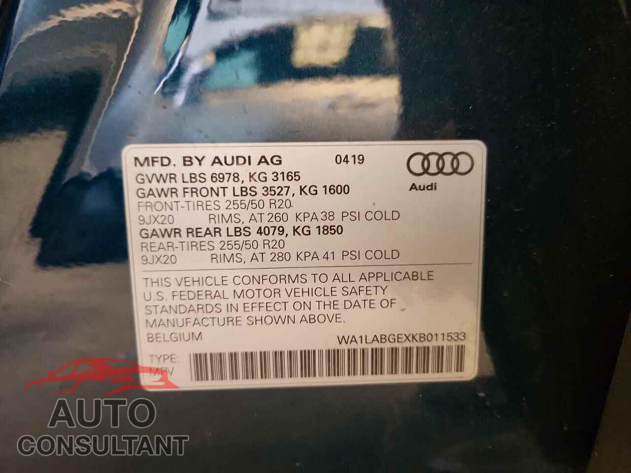 AUDI E-TRON 2019 - WA1LABGEXKB011533