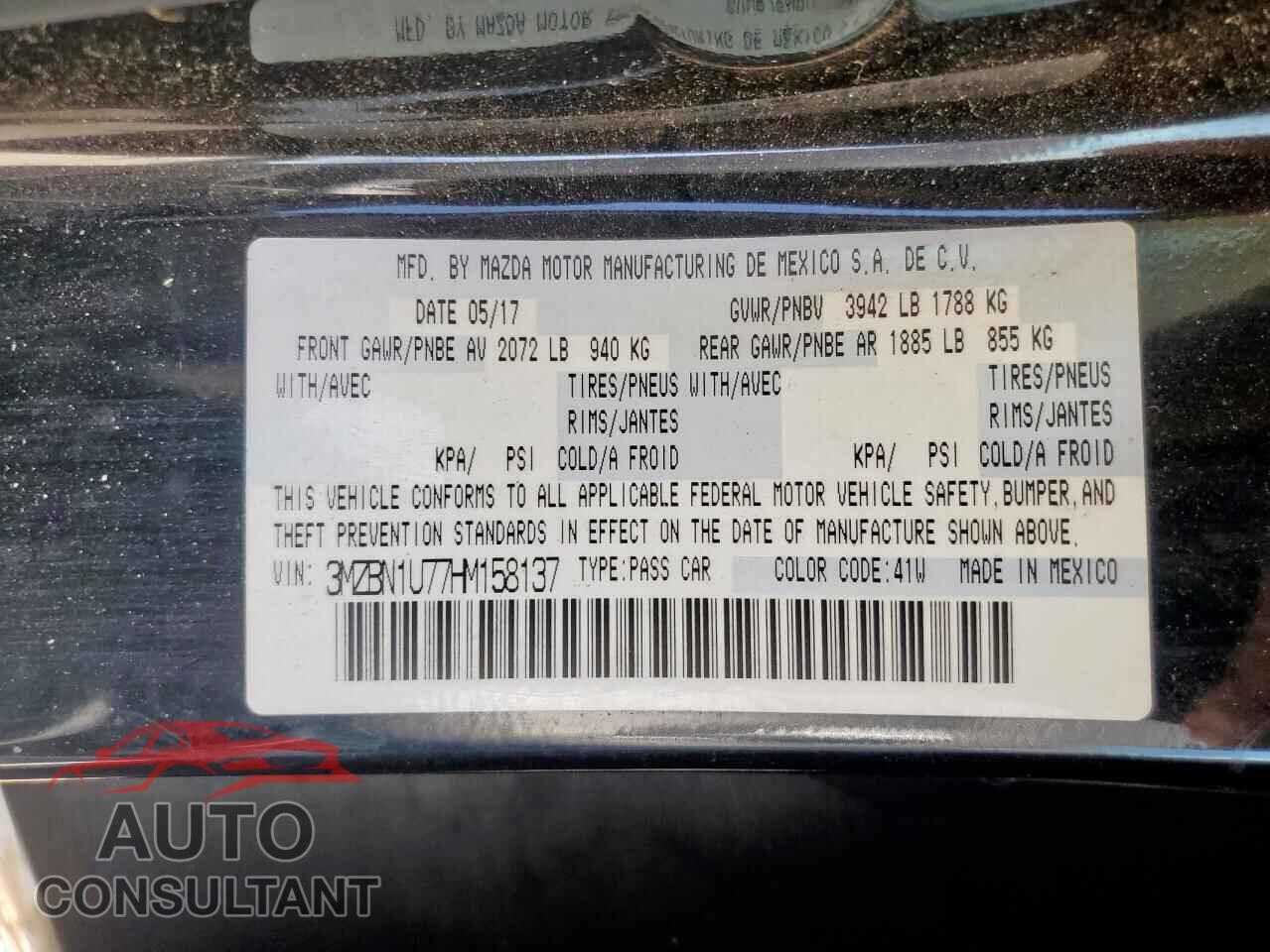 MAZDA 3 2017 - 3MZBN1U77HM158137