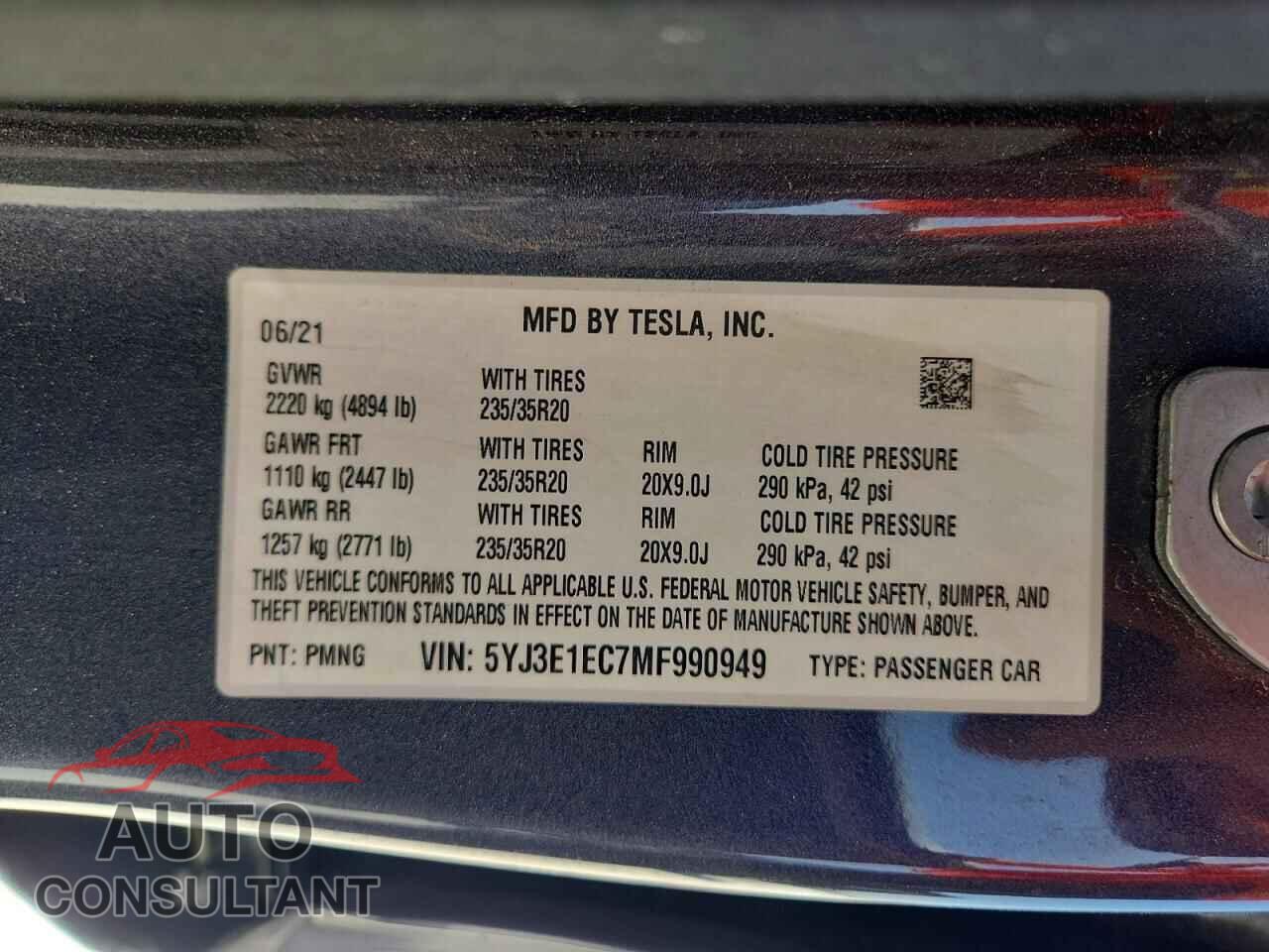 TESLA MODEL 3 2021 - 5YJ3E1EC7MF990949