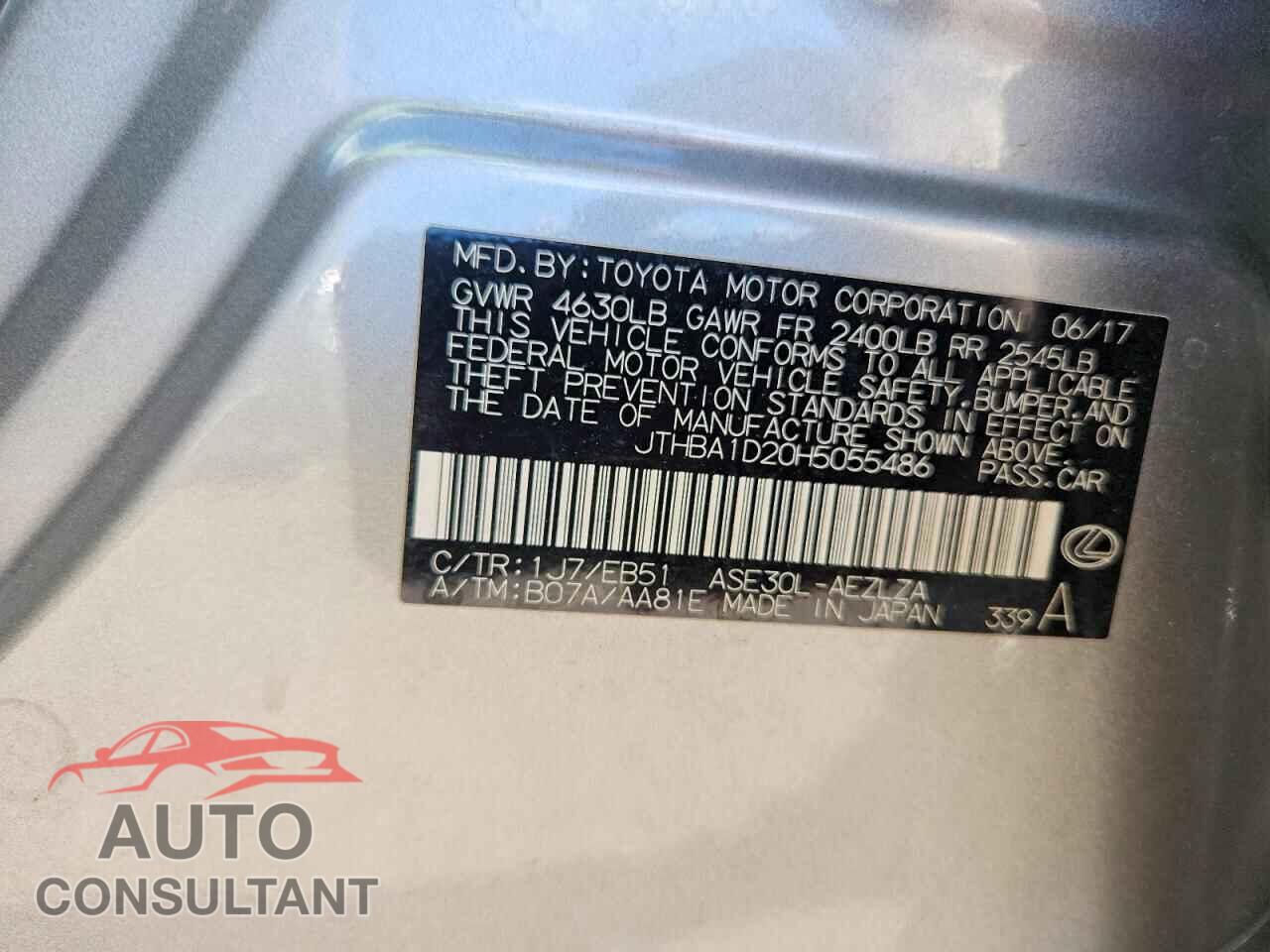 LEXUS IS 2017 - JTHBA1D20H5055486