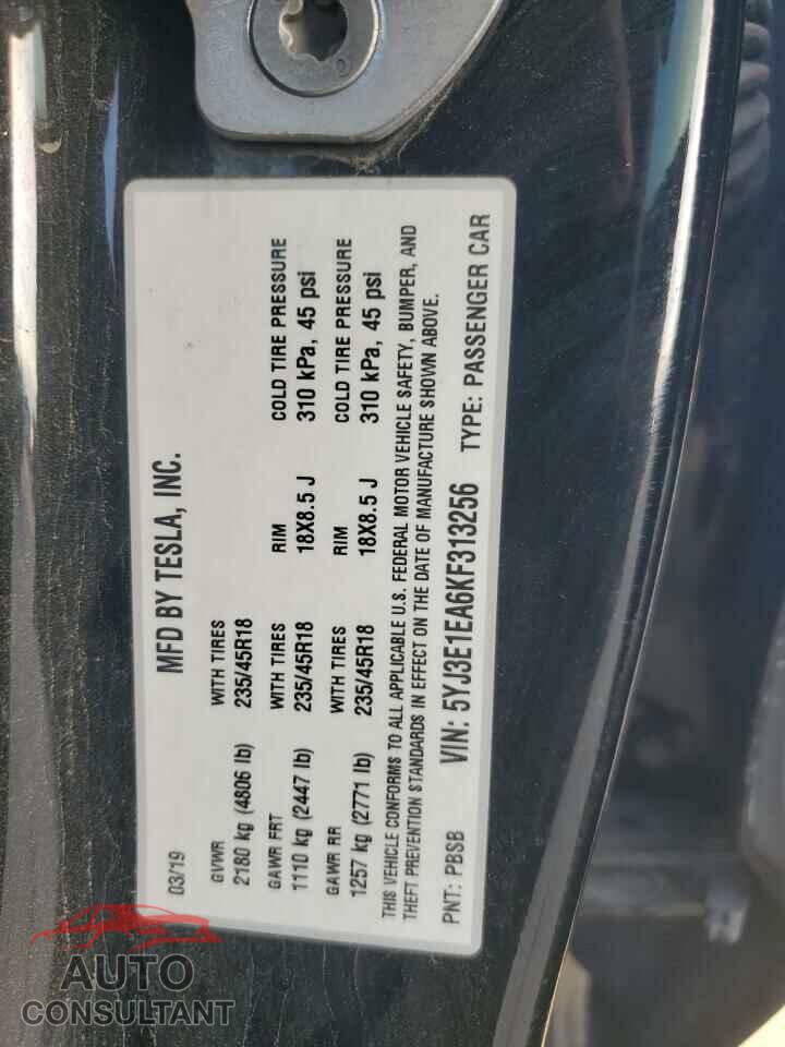 TESLA MODEL 3 2019 - 5YJ3E1EA6KF313256