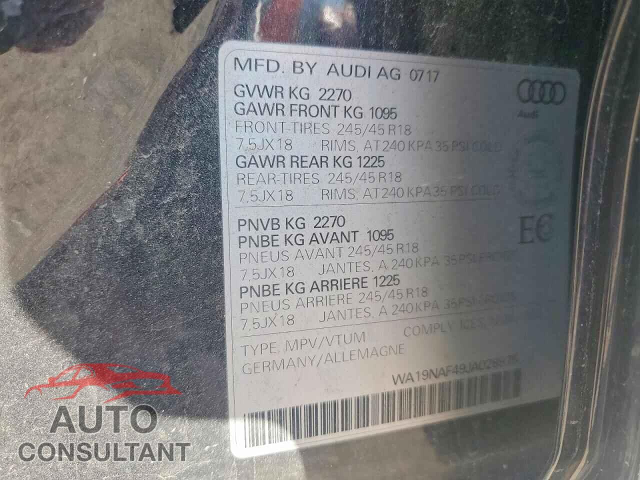 AUDI A4 2018 - WA19NAF49JA028975