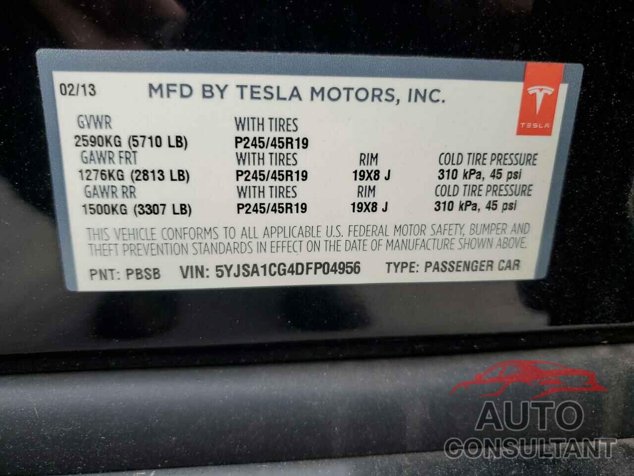 TESLA MODEL S 2013 - 5YJSA1CG4DFP04956