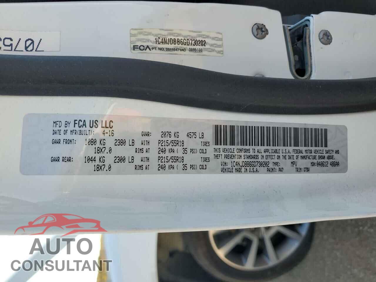 JEEP COMPASS 2016 - 1C4NJDBB6GD730202