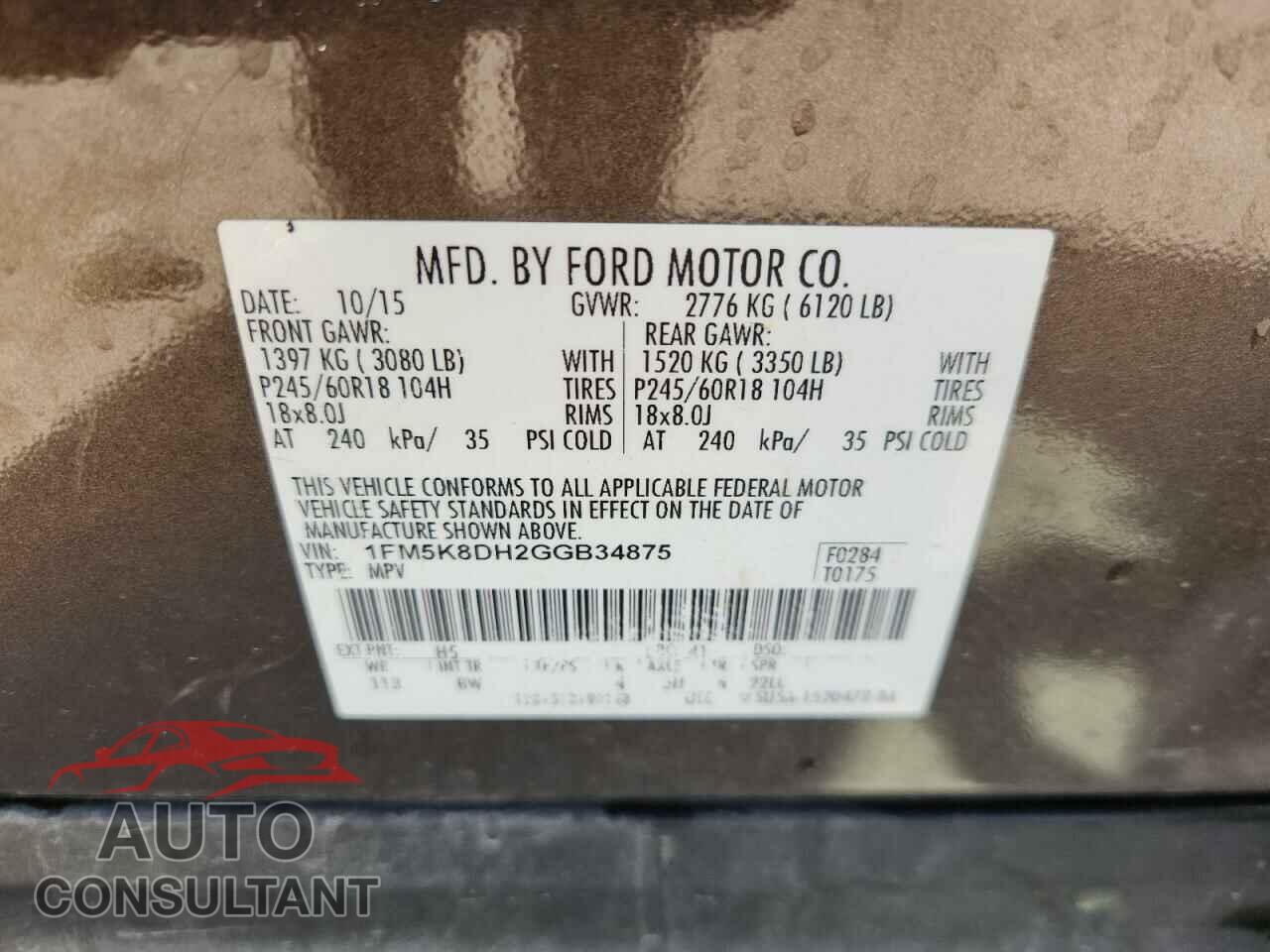 FORD EXPLORER 2016 - 1FM5K8DH2GGB34875