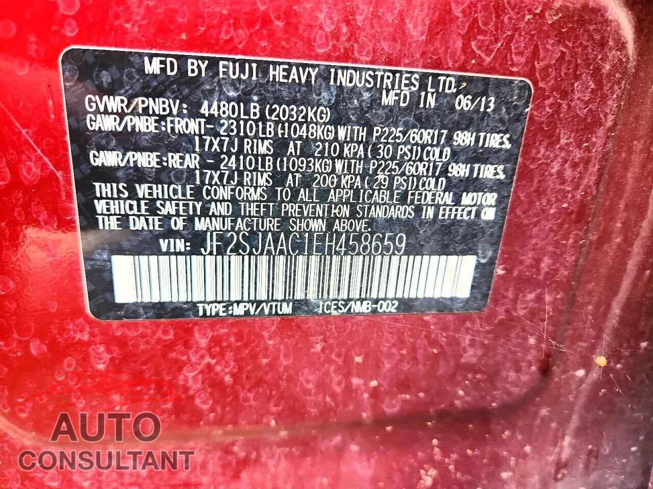 SUBARU FORESTER 2014 - JF2SJAAC1EH458659