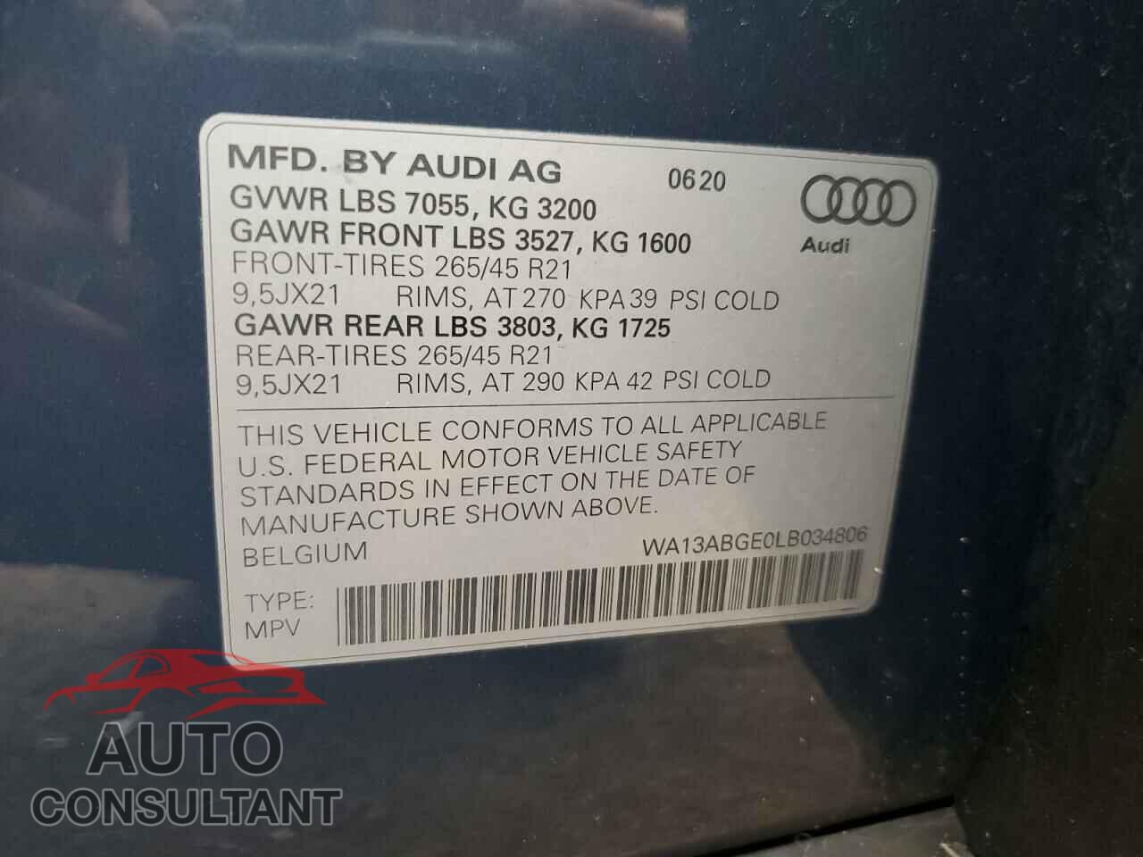 AUDI E-TRON 2020 - WA13ABGE0LB034806