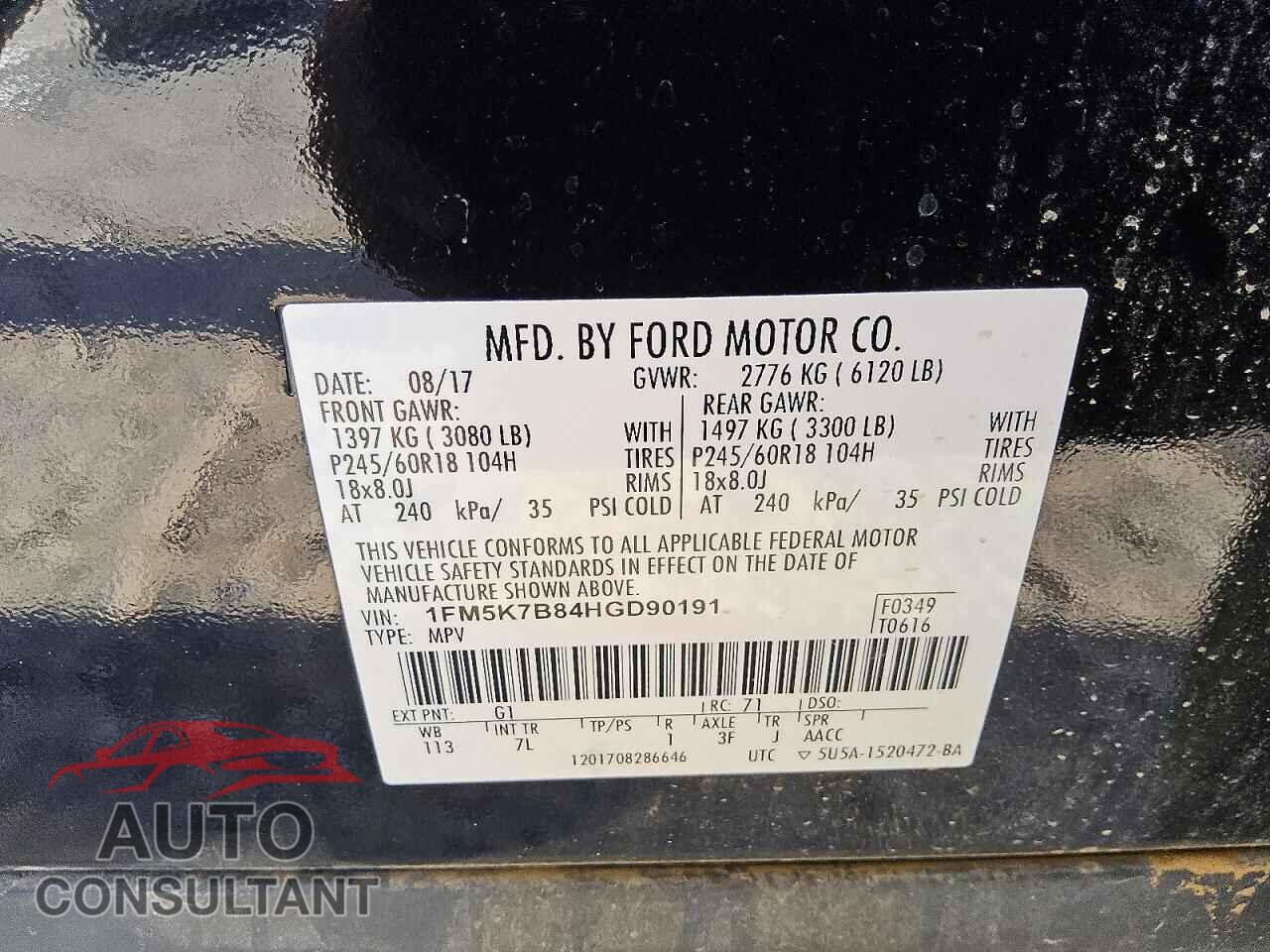 FORD EXPLORER 2017 - 1FM5K7B84HGD90191
