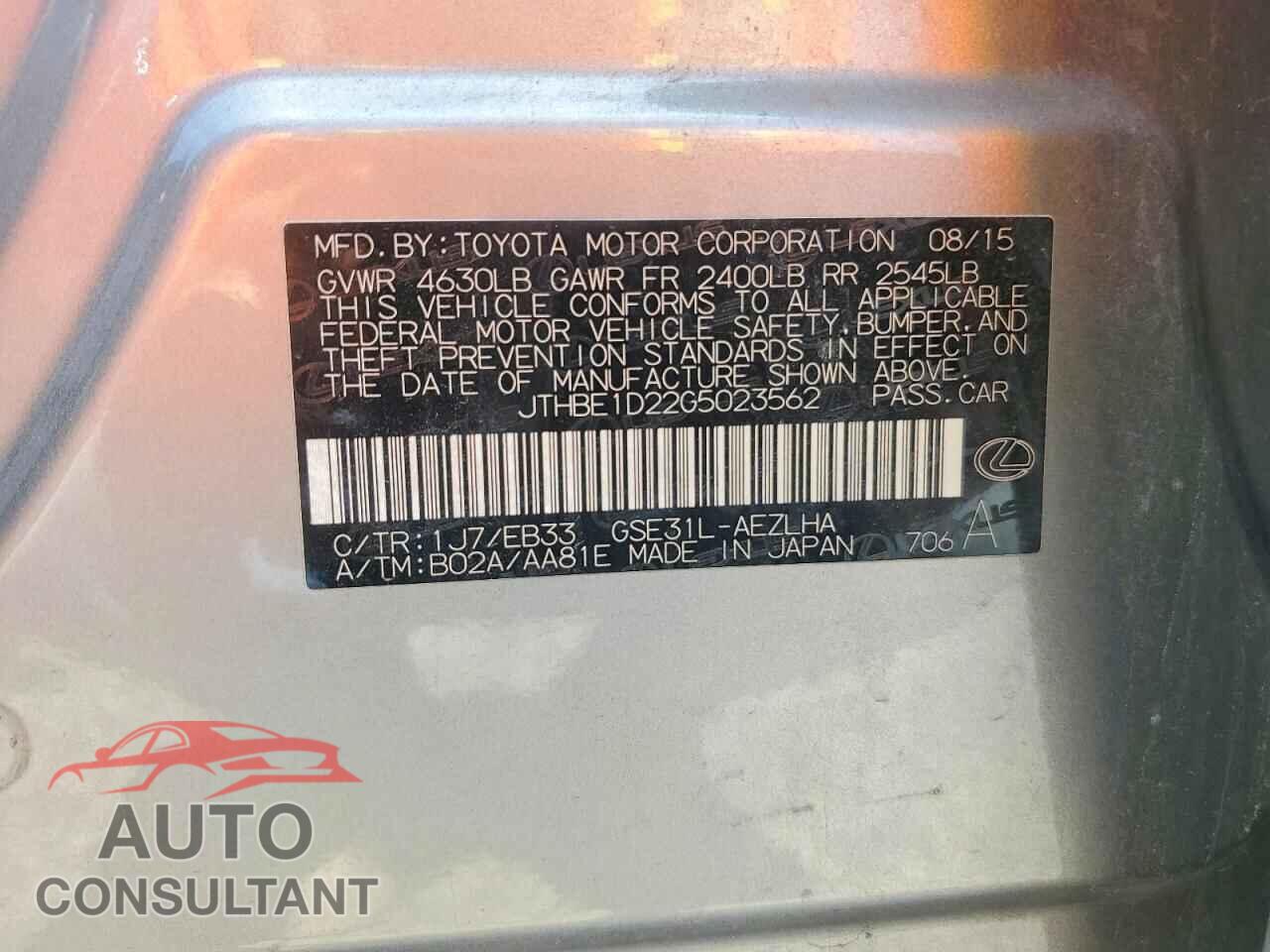 LEXUS IS 2016 - JTHBE1D22G5023562