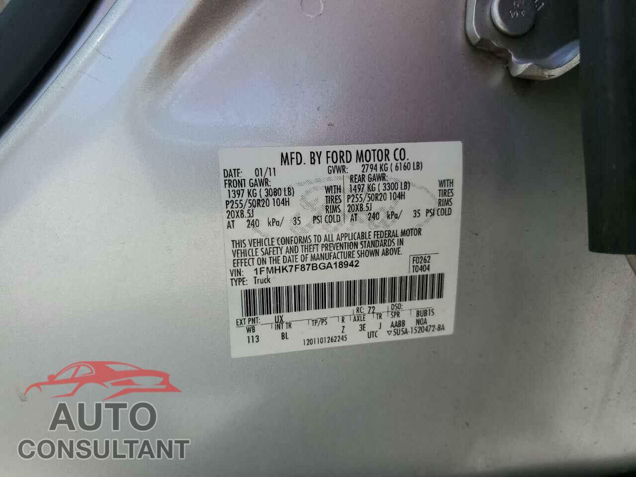FORD EXPLORER 2011 - 1FMHK7F87BGA18942