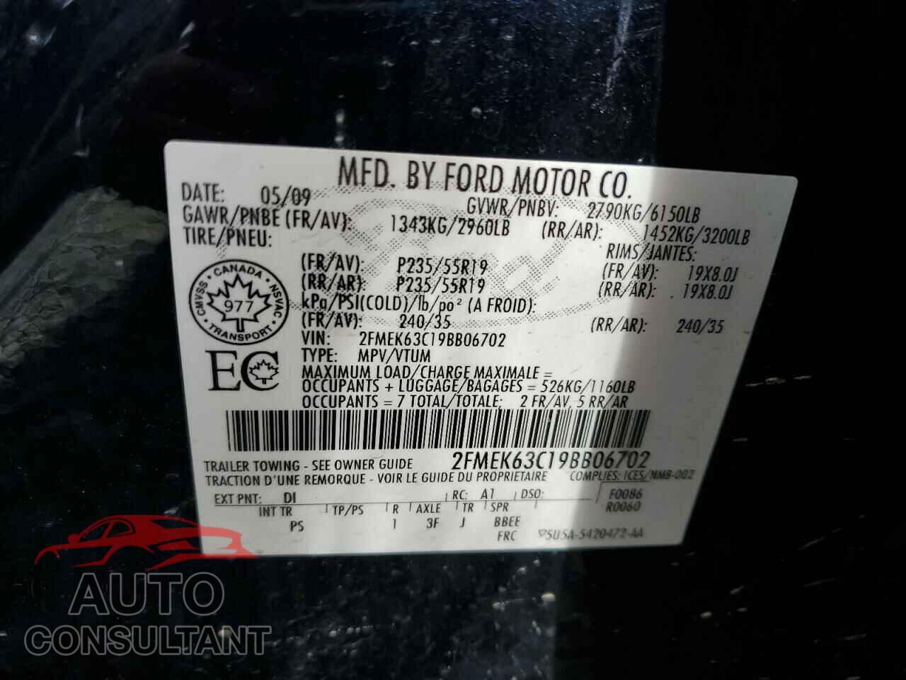 FORD FLEX 2009 - 2FMEK63C19BB06702
