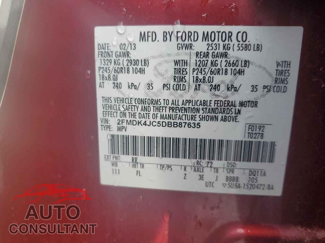 FORD EDGE 2013 - 2FMDK4JC5DBB87635