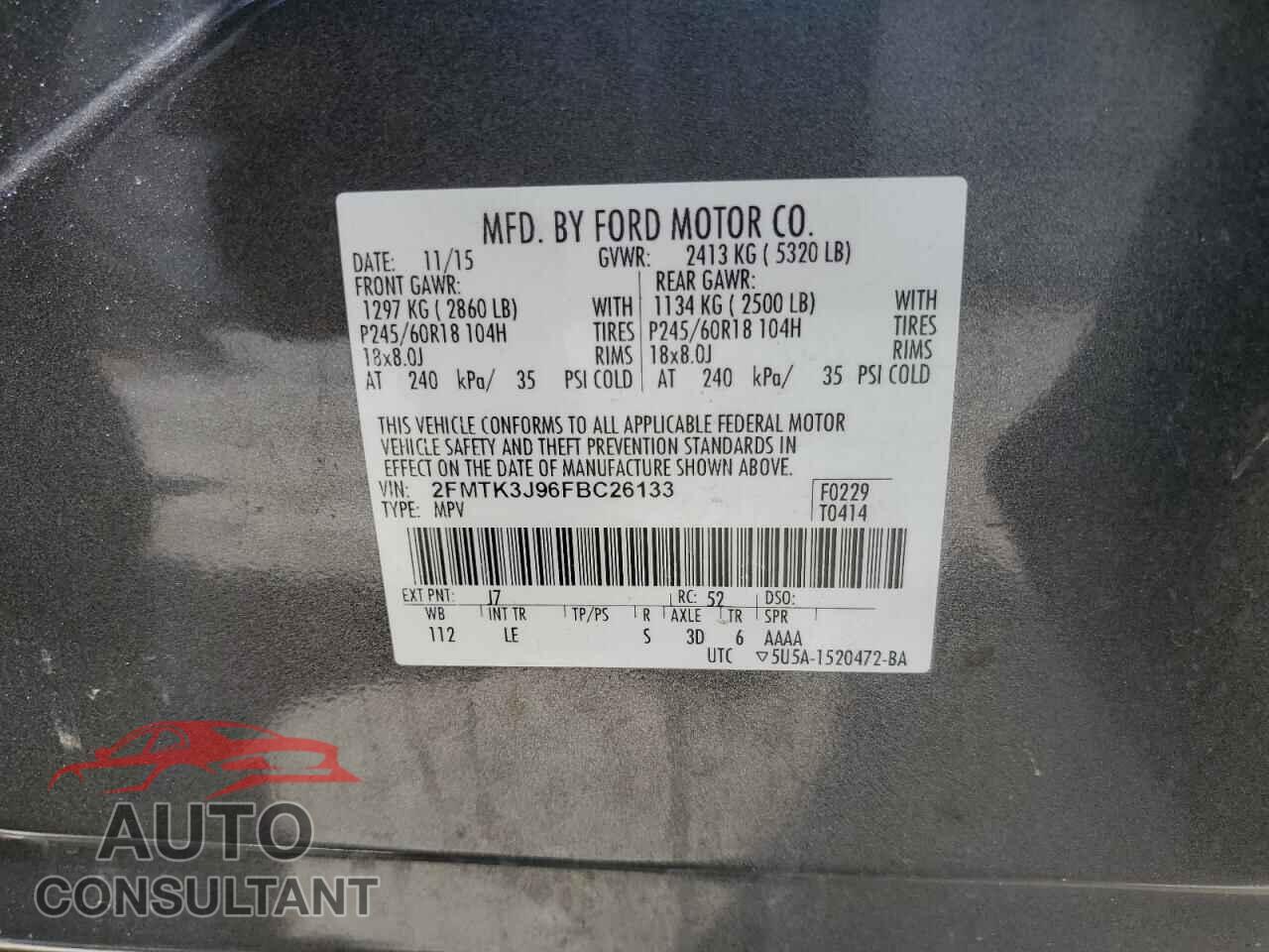 FORD EDGE 2015 - 2FMTK3J96FBC26133