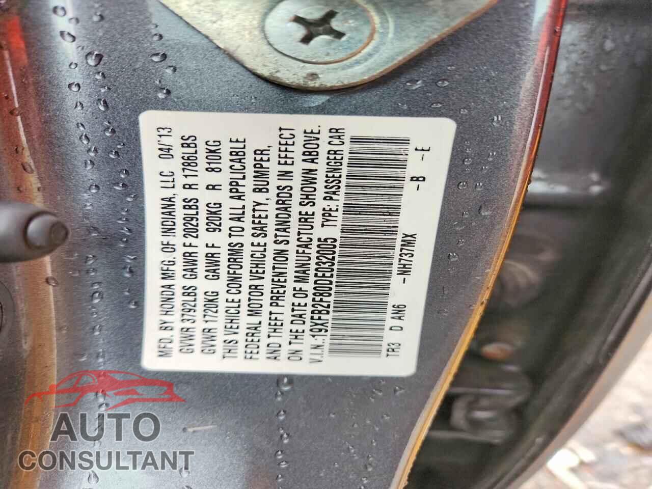HONDA CIVIC 2013 - 19XFB2F80DE032005
