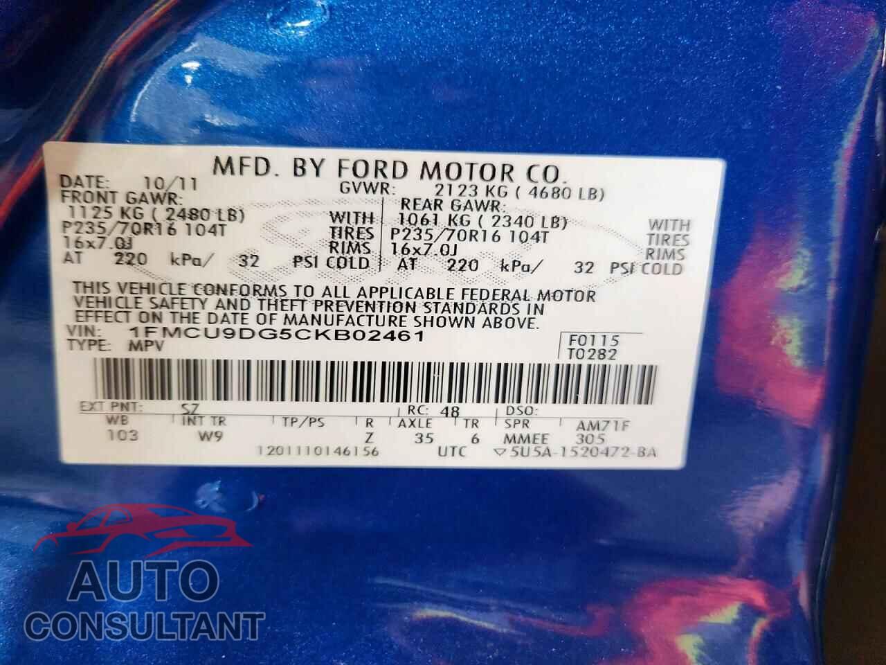FORD ESCAPE 2012 - 1FMCU9DG5CKB02461