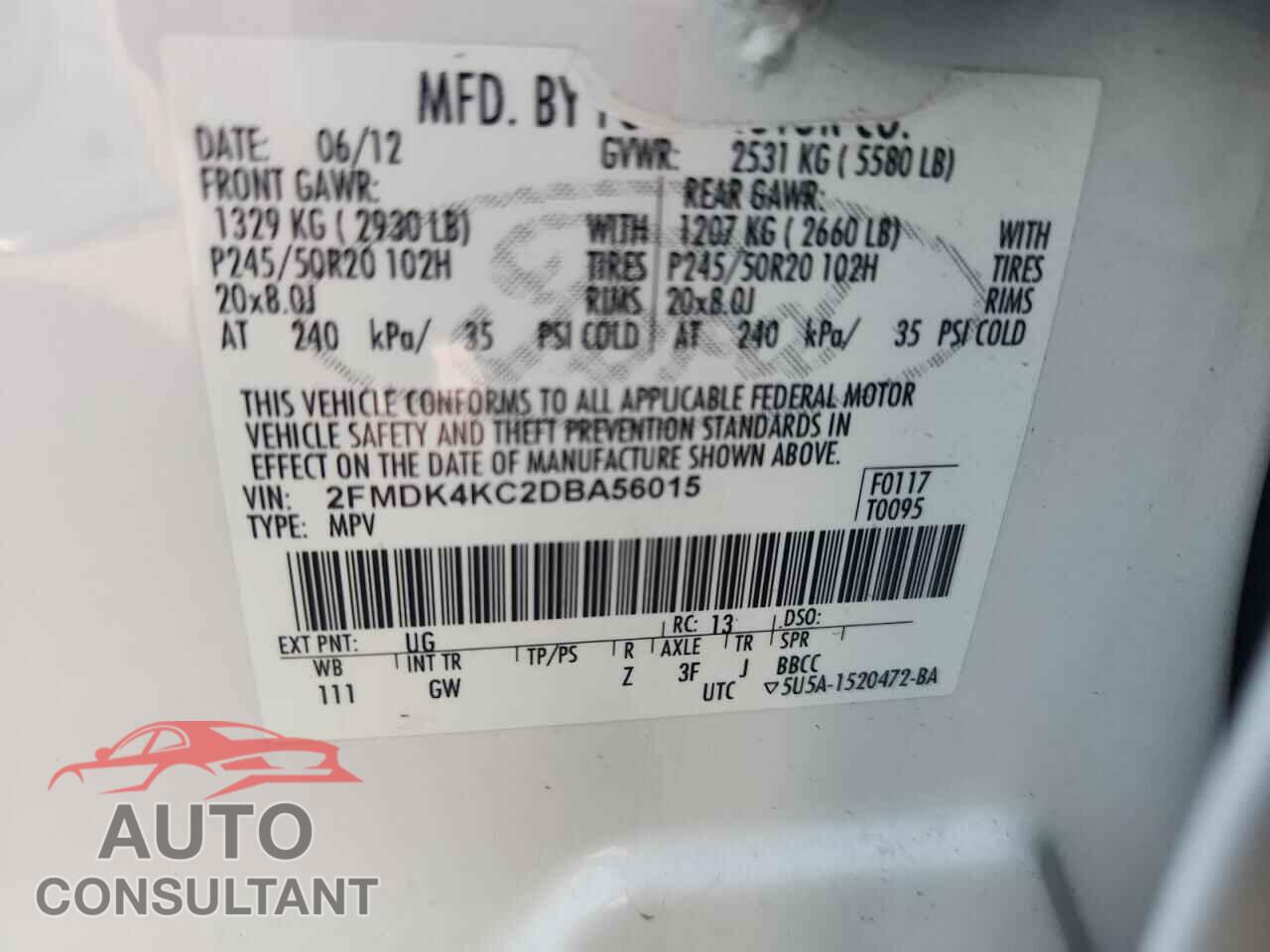 FORD EDGE 2013 - 2FMDK4KC2DBA56015