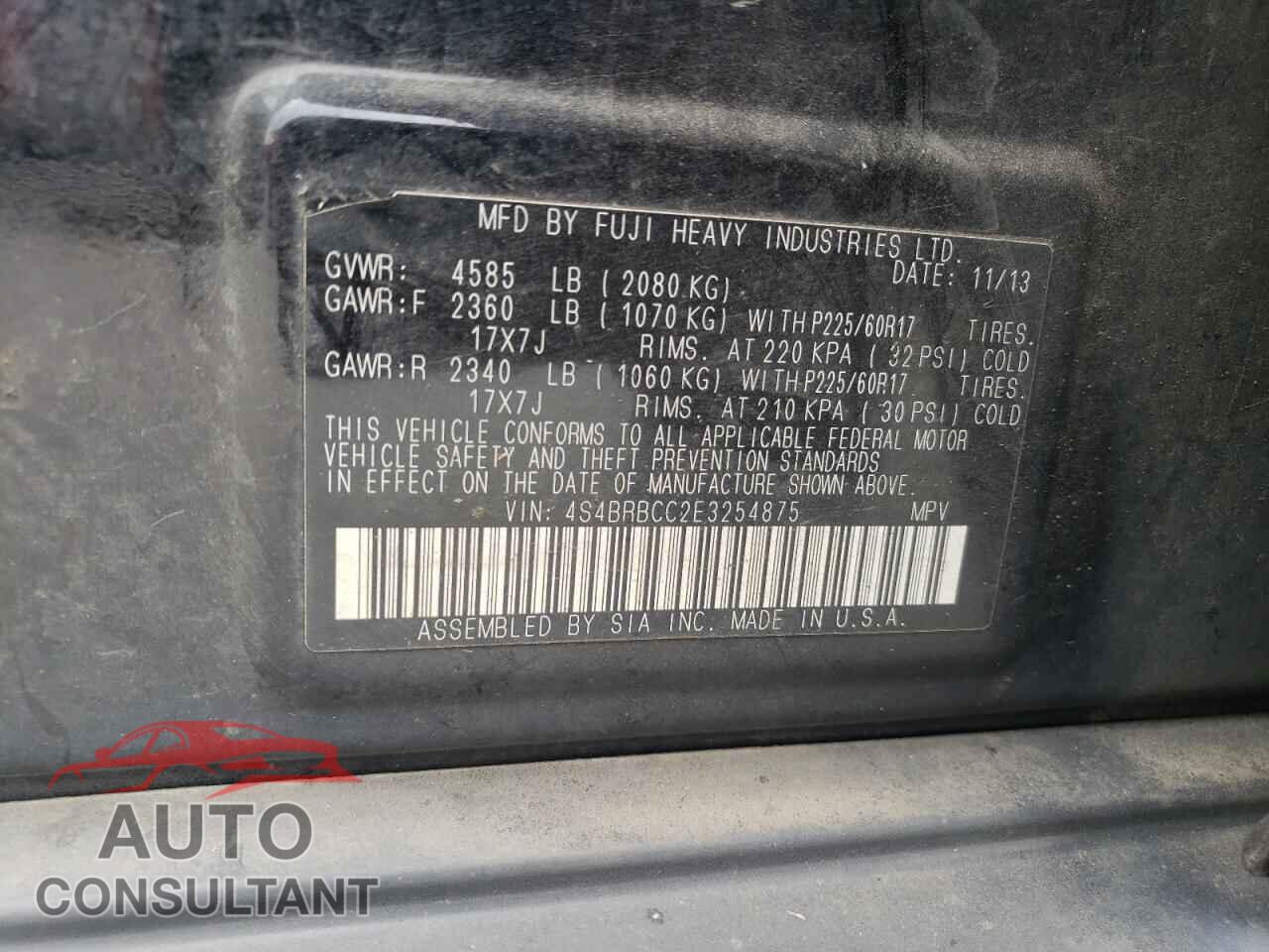 SUBARU OUTBACK 2014 - 4S4BRBCC2E3254875