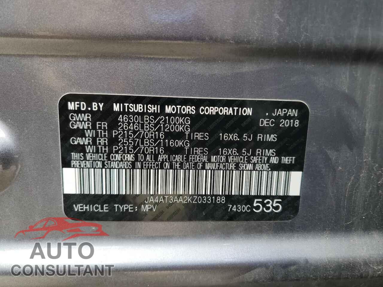 MITSUBISHI ECLIPSE 2019 - JA4AT3AA2KZ033188