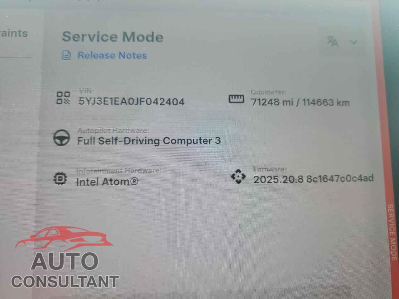 TESLA MODEL 3 2018 - 5YJ3E1EA0JF042404