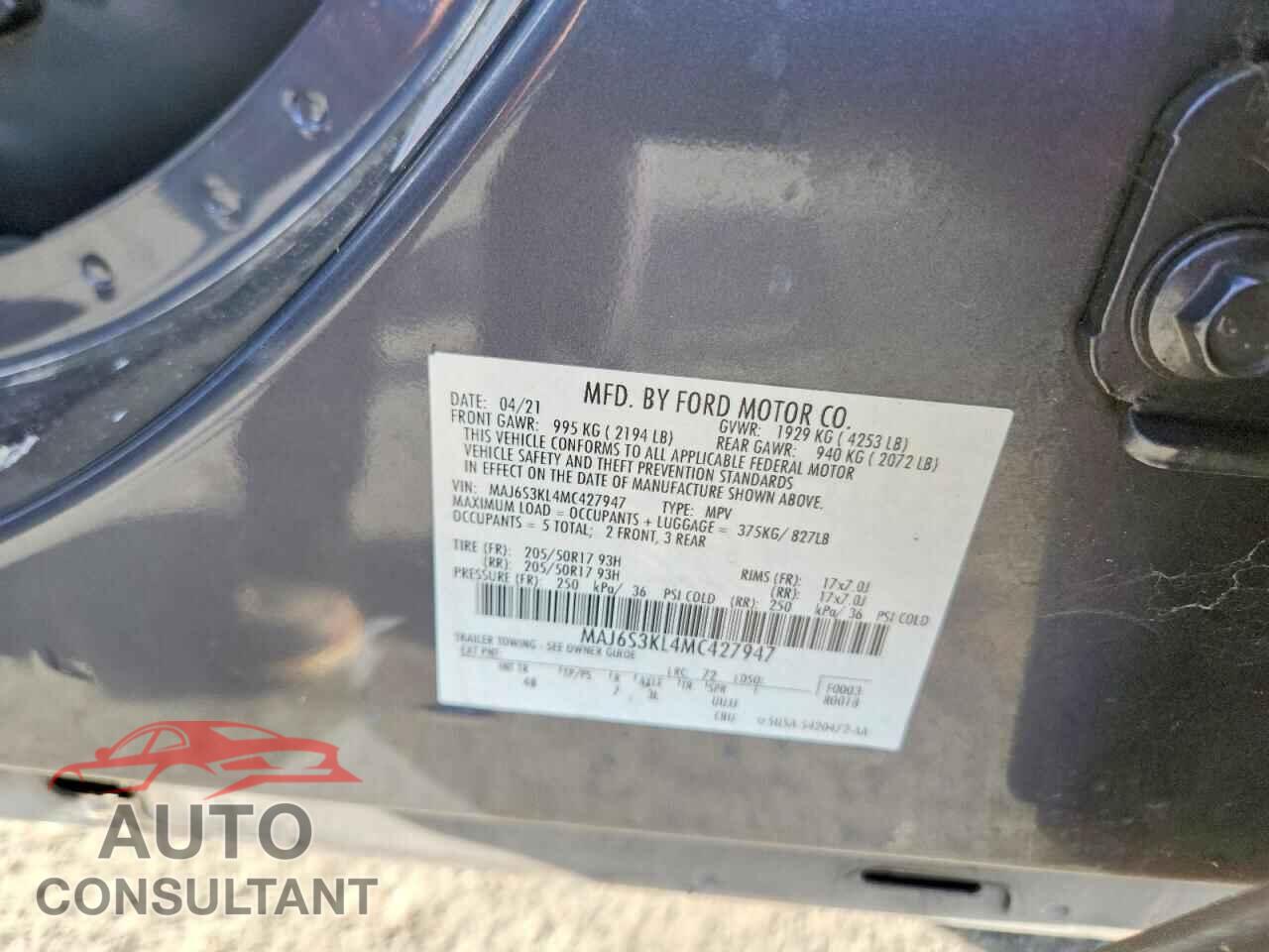 FORD ECOSPORT 2021 - MAJ6S3KL4MC427947