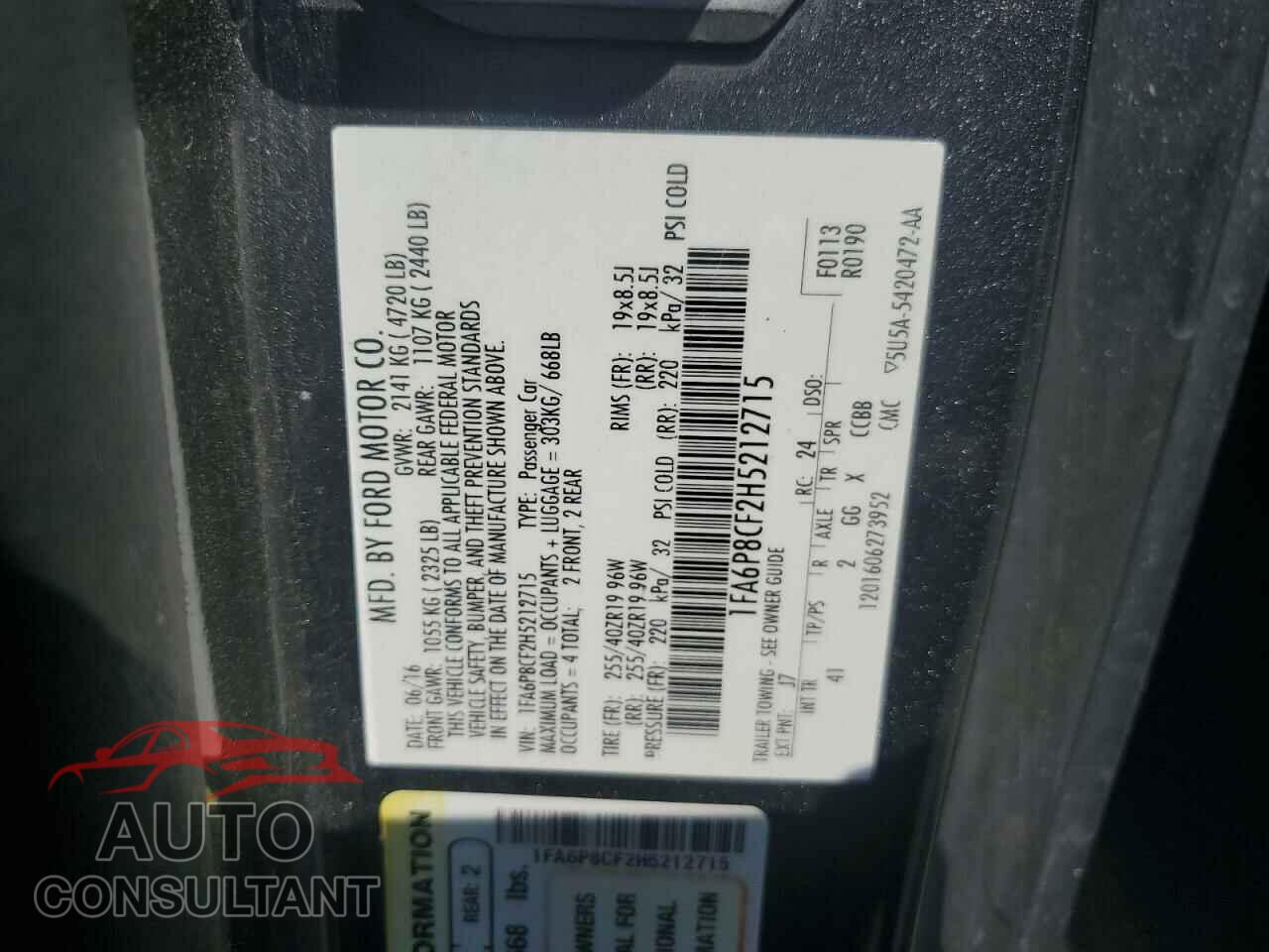 FORD MUSTANG 2017 - 1FA6P8CF2H5212715