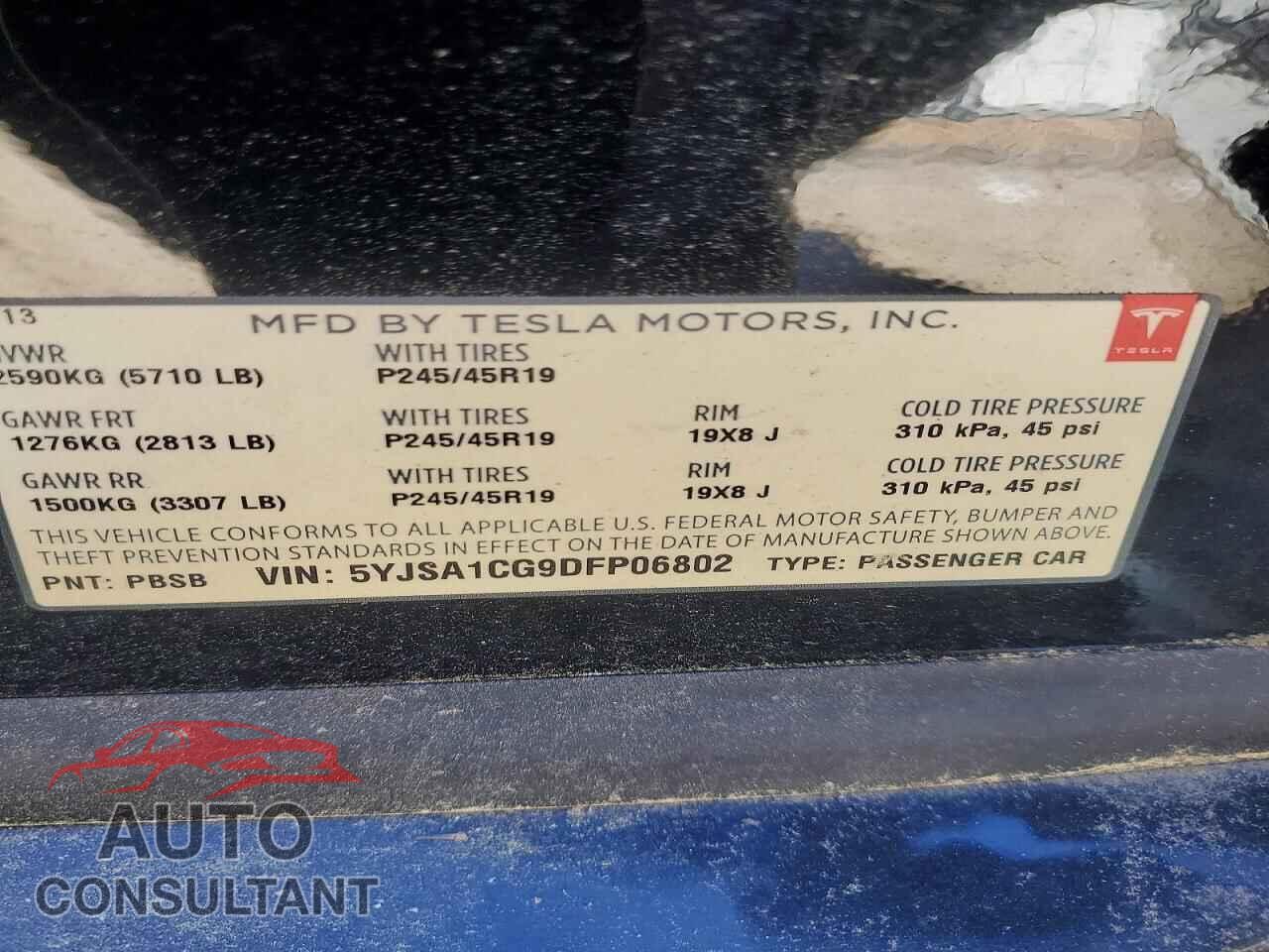 TESLA MODEL S 2013 - 5YJSA1CG9DFP06802