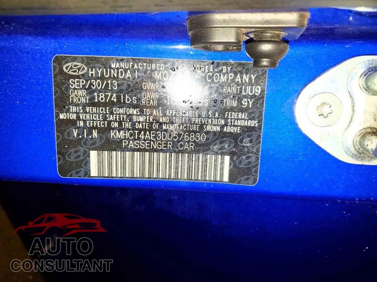 HYUNDAI ACCENT 2013 - KMHCT4AE3DU576830