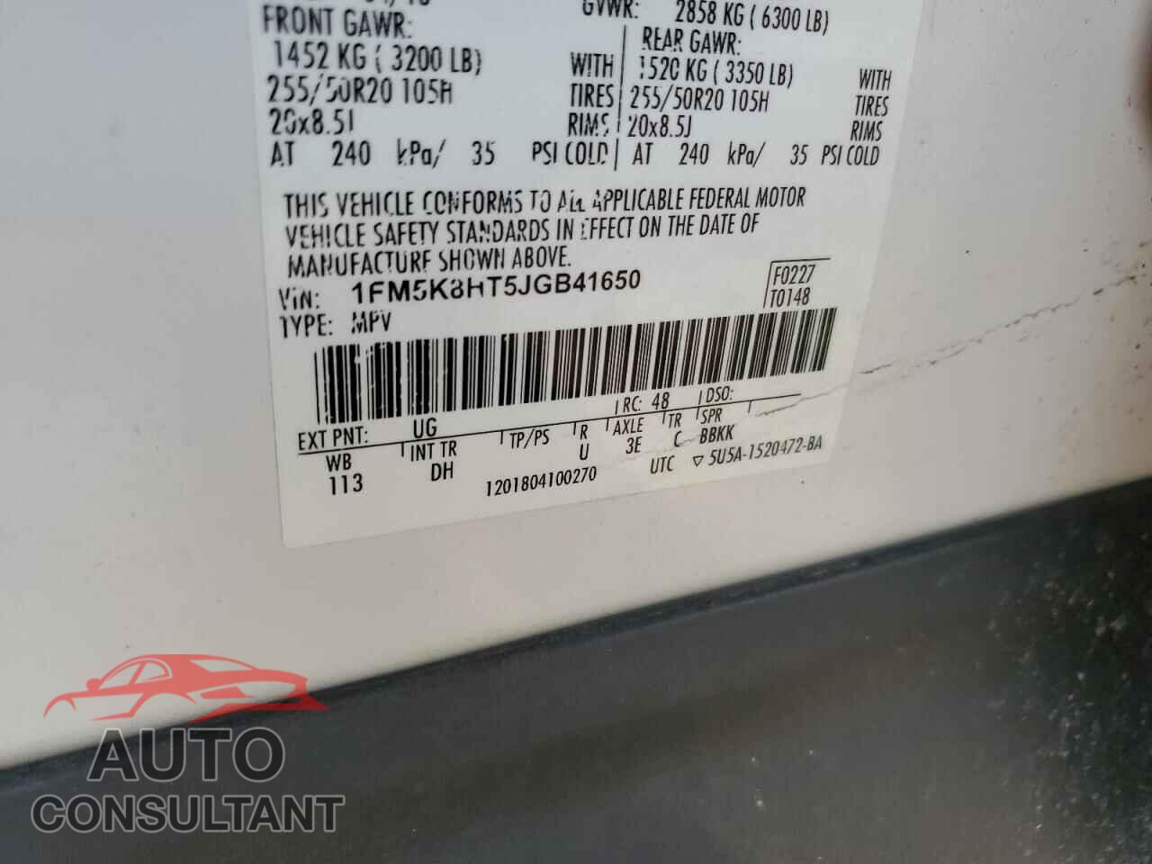 FORD EXPLORER 2018 - 1FM5K8HT5JGB41650