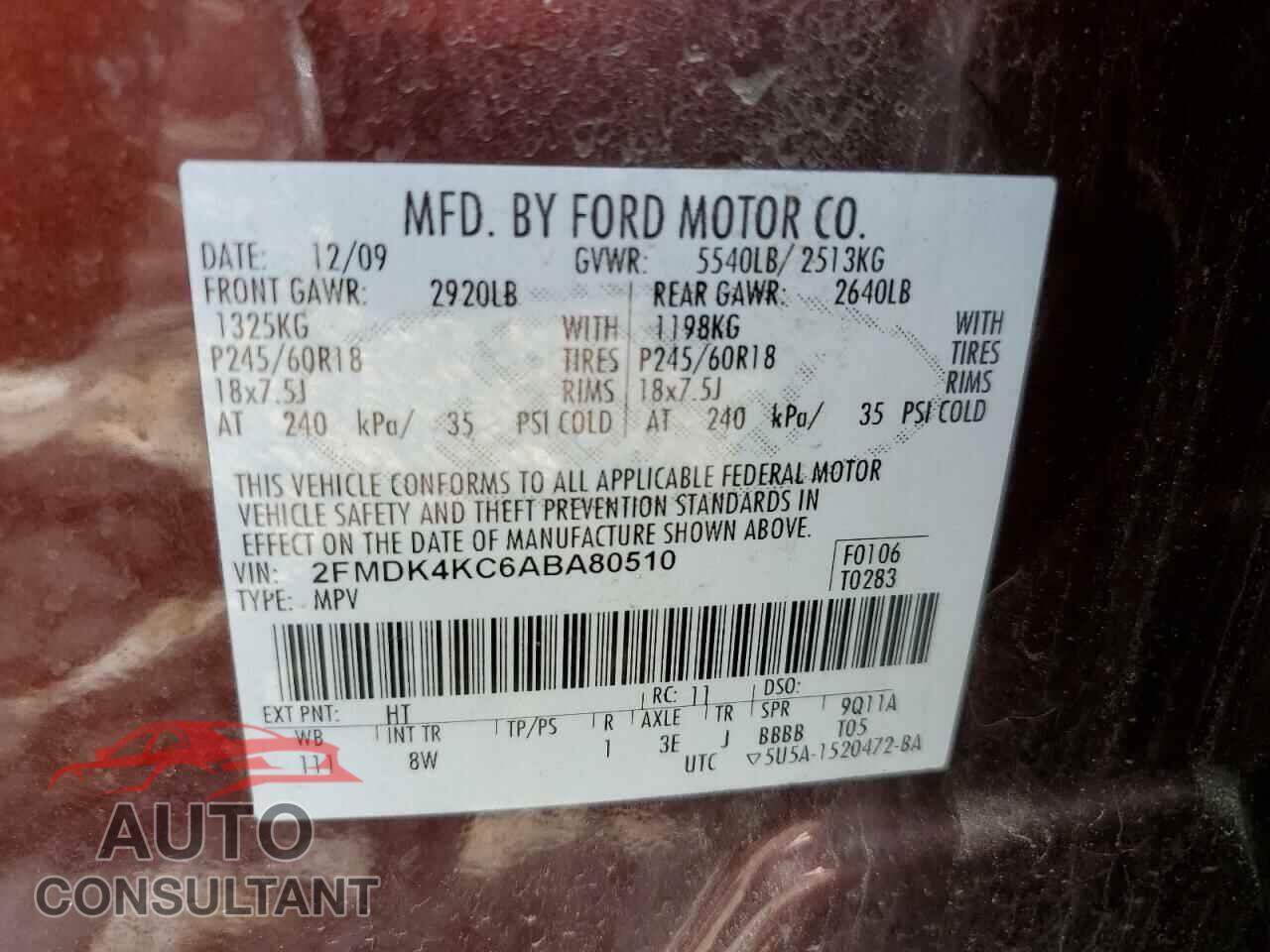 FORD EDGE 2010 - 2FMDK4KC6ABA80510